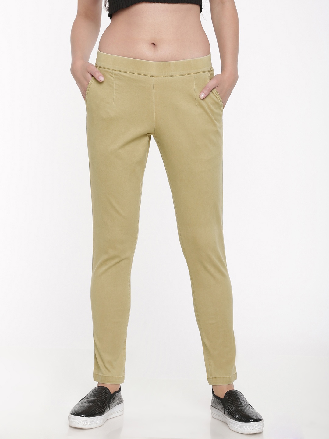 

Go Colors Women Khaki Solid Tapered Fit Treggings