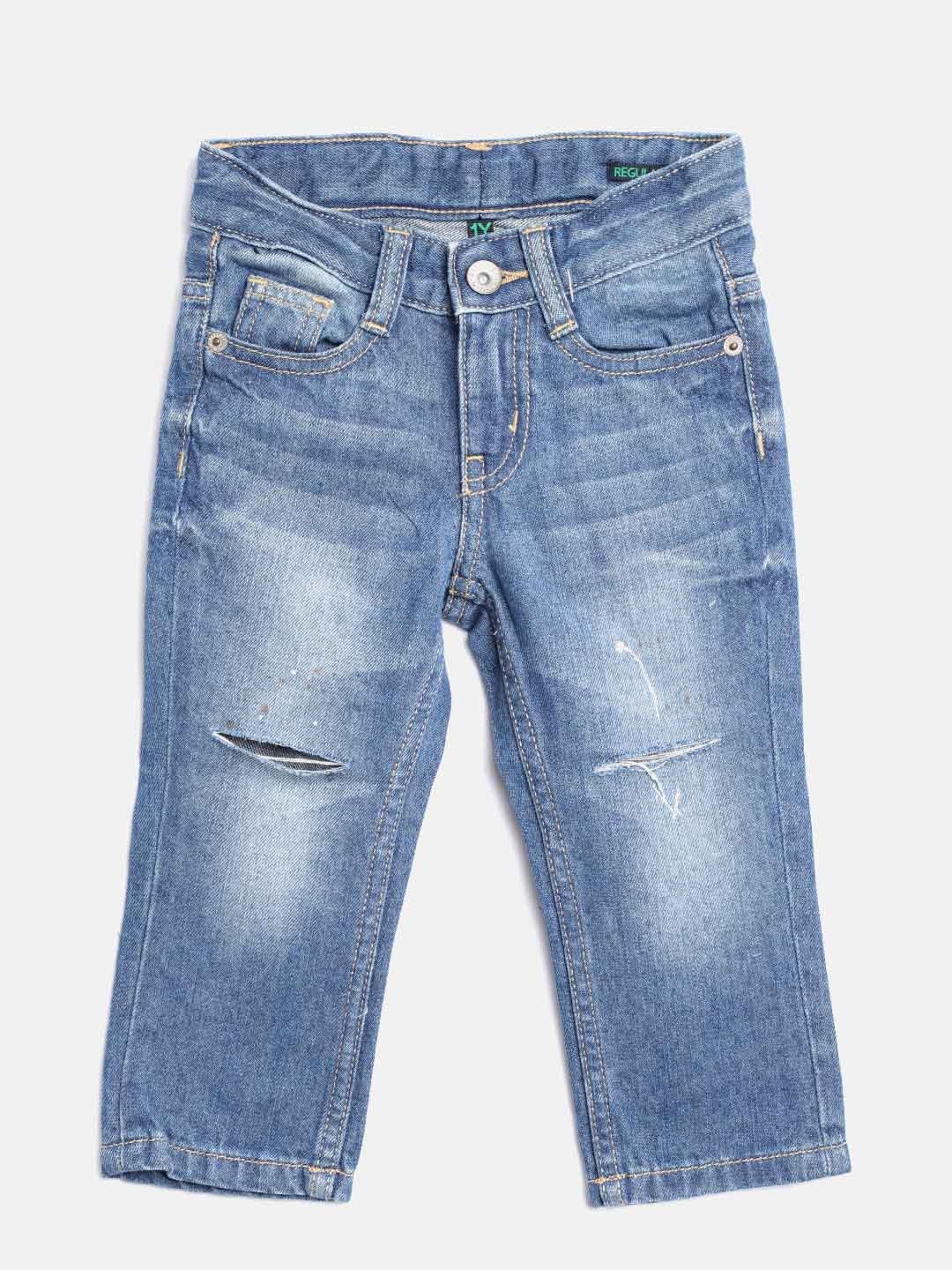 

United Colors of Benetton Boys Blue Mid-Rise Slash Knee Jeans