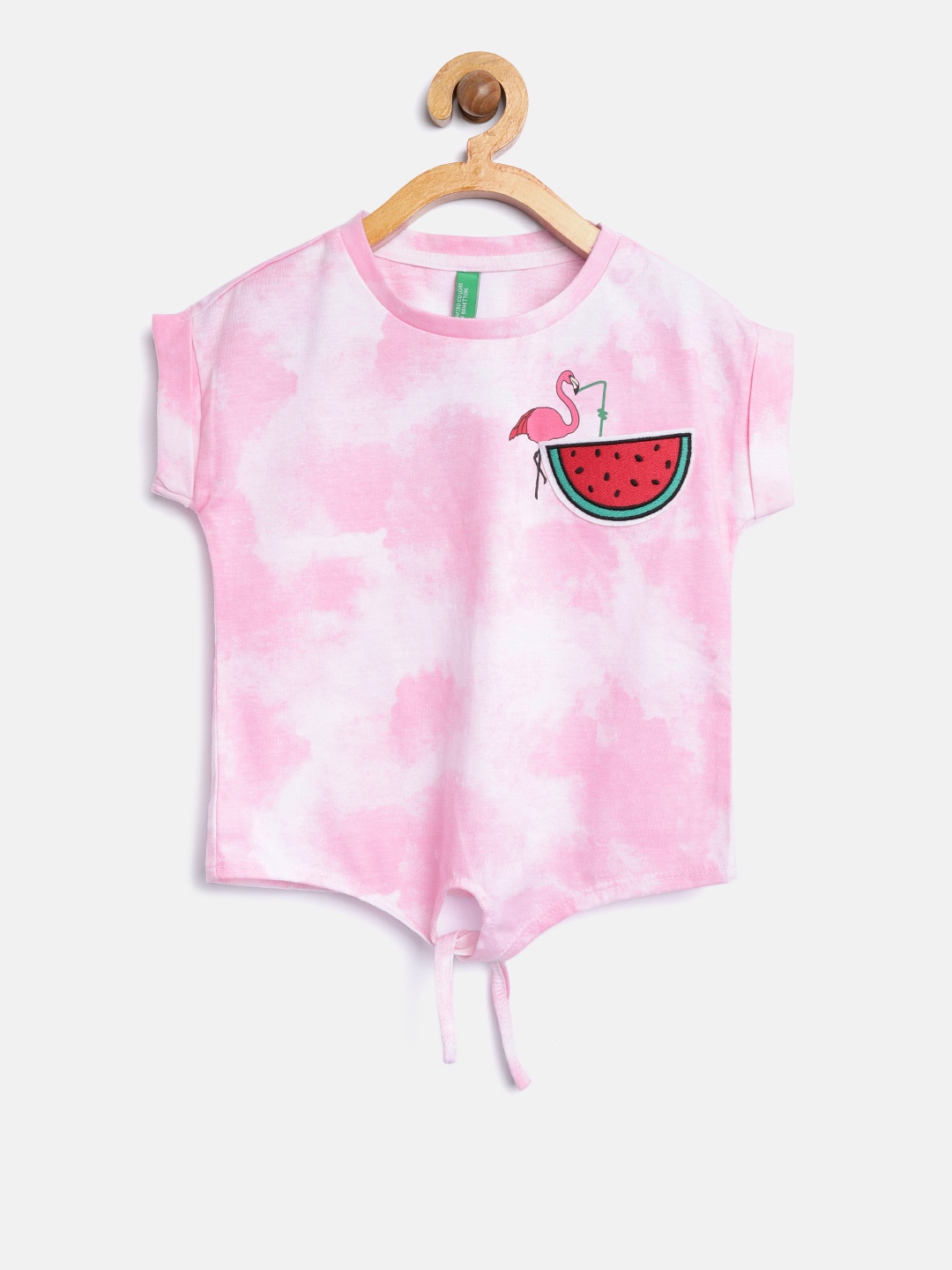 

United Colors of Benetton Girls Pink & White Dyed Pure Cotton Top