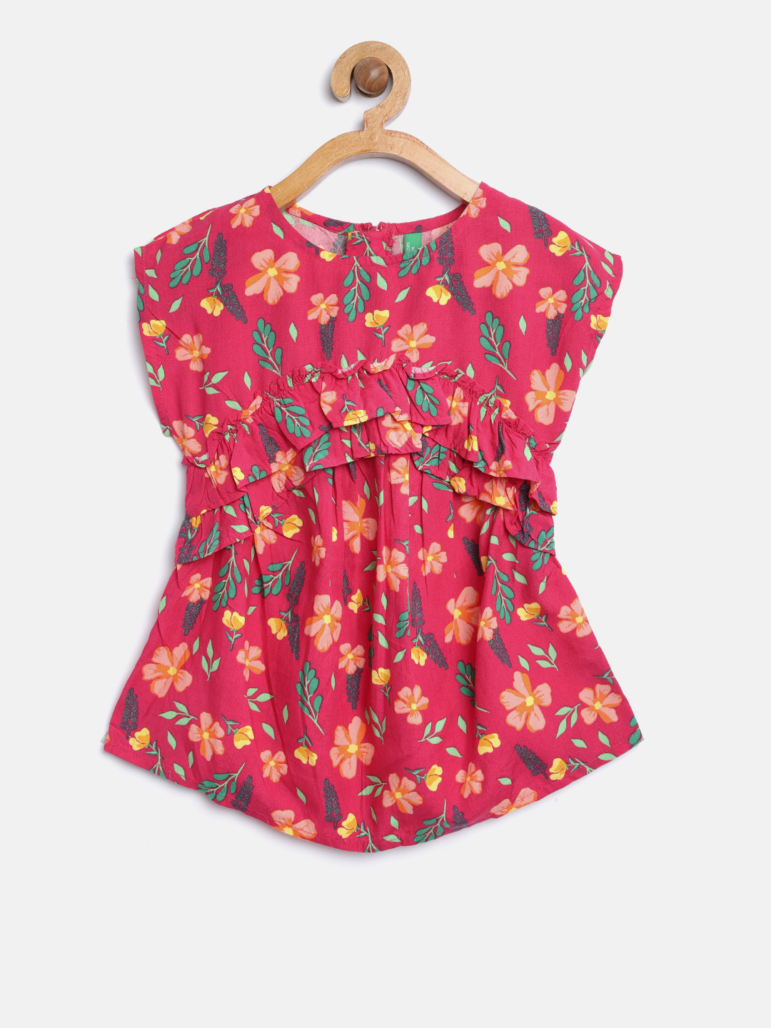 

United Colors of Benetton Girls Pink Floral Print A-Line Dress