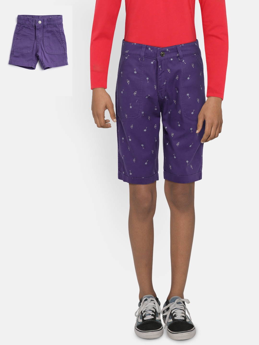 

United Colors of Benetton Boys Purple Printed Regular Fit Reversible Shorts