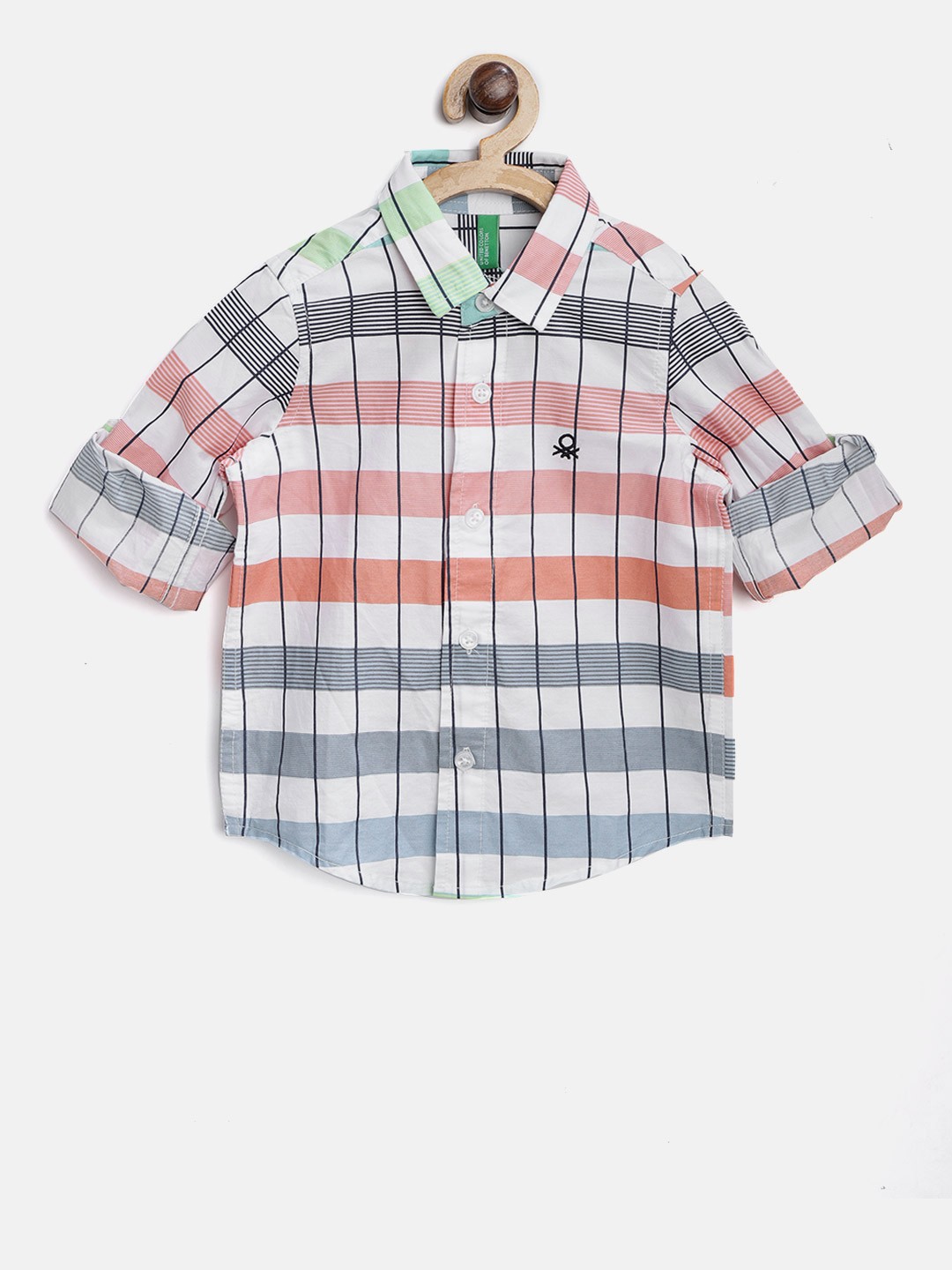 

United Colors of Benetton Boys White & Navy Blue Regular Fit Checked Casual Shirt