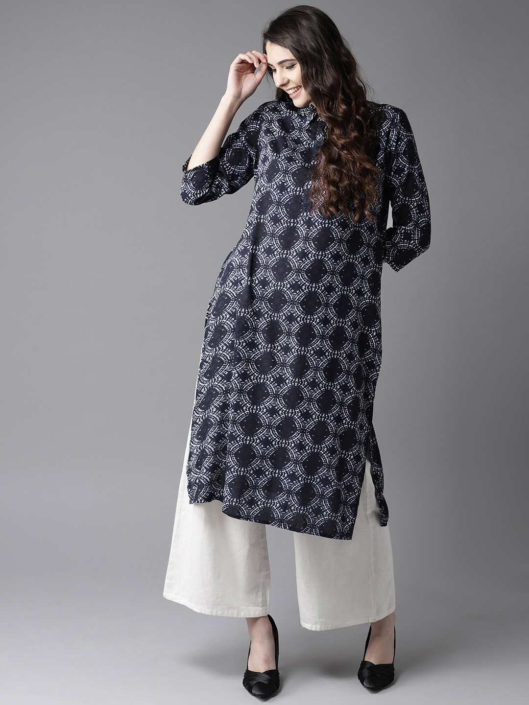 

HERE&NOW Women Blue Printed Kurta with Palazzos