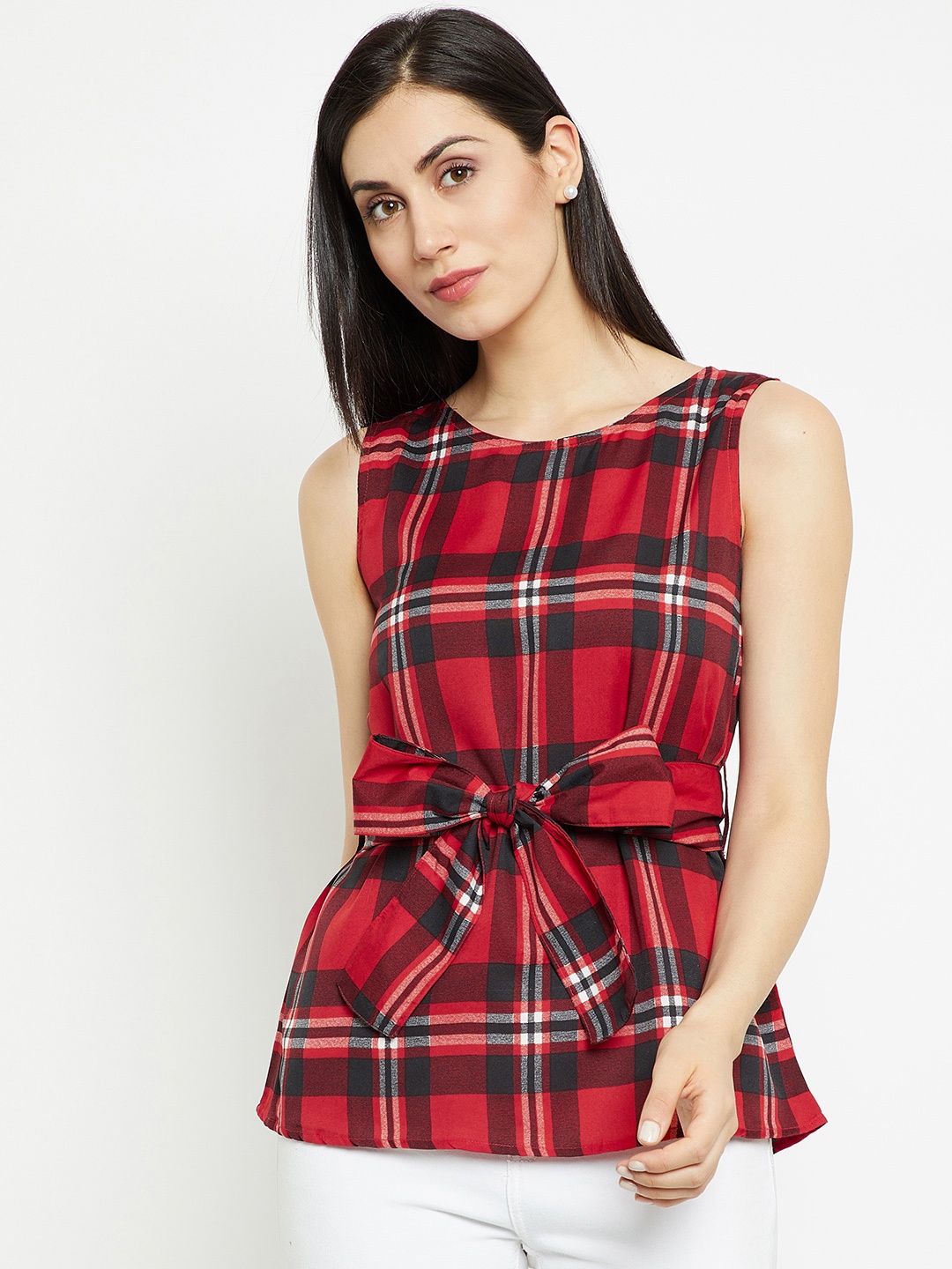 

Berrylush Women Red Checked A-Line Top
