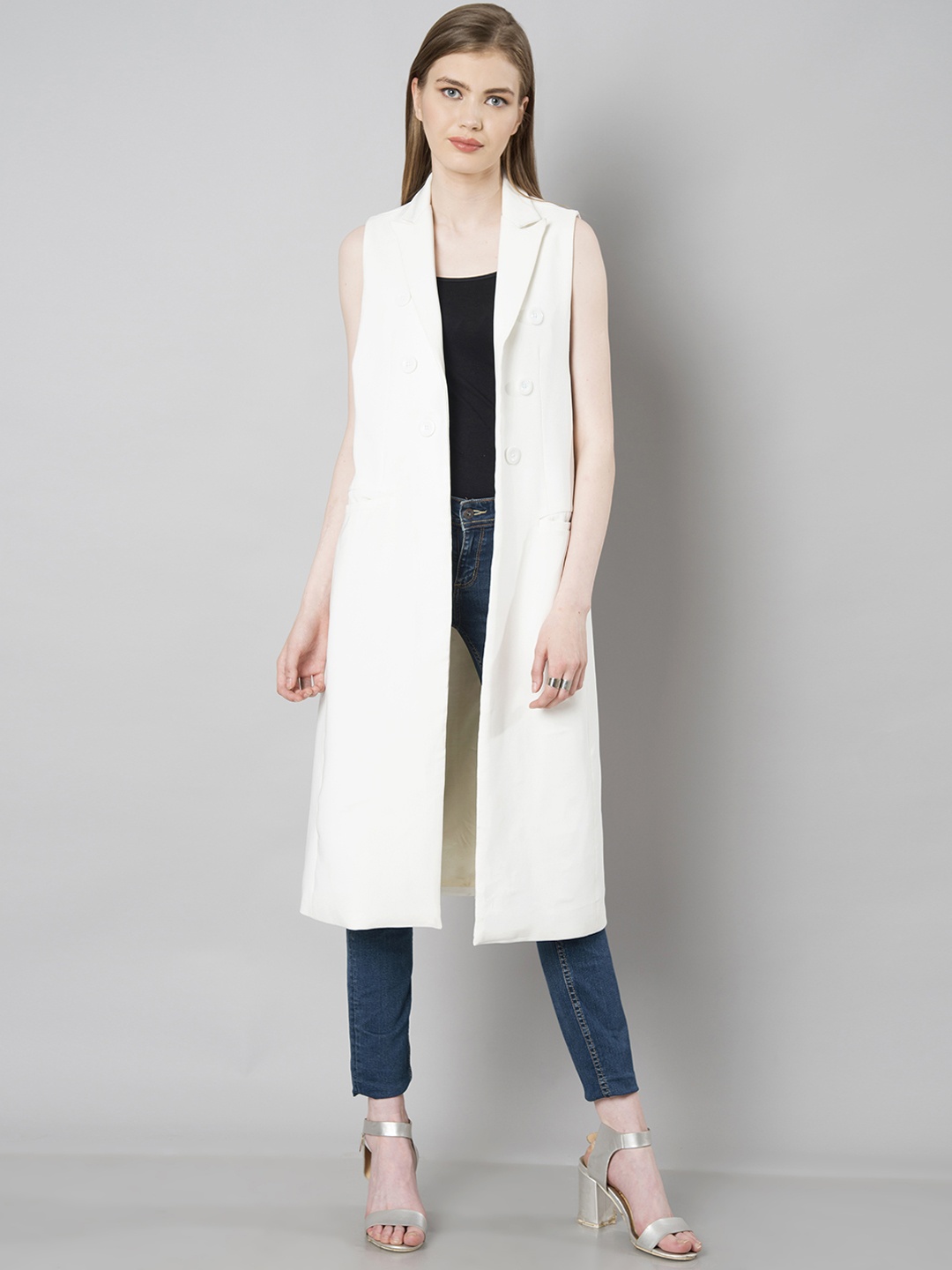 

FabAlley Women White Solid Open Front Shrug