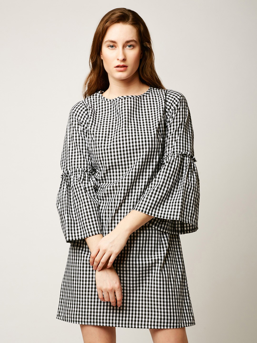

Miss Chase Women Black Gingham Bell Sleeve Dress
