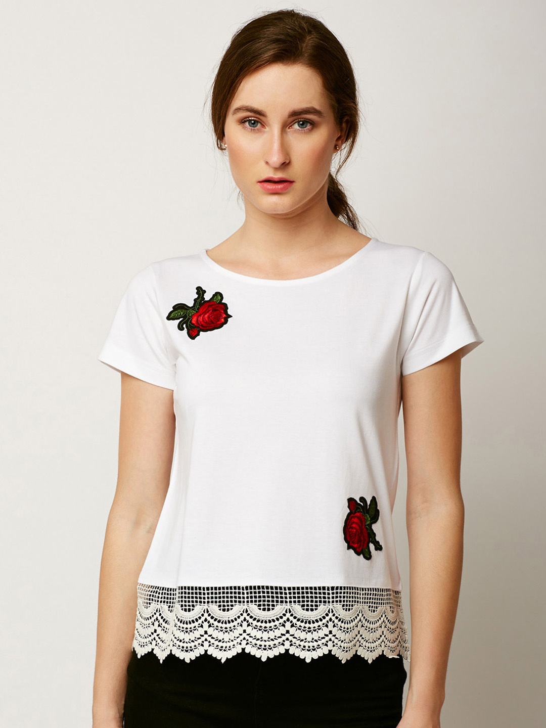 

Miss Chase Women White Printed Pure Cotton Top