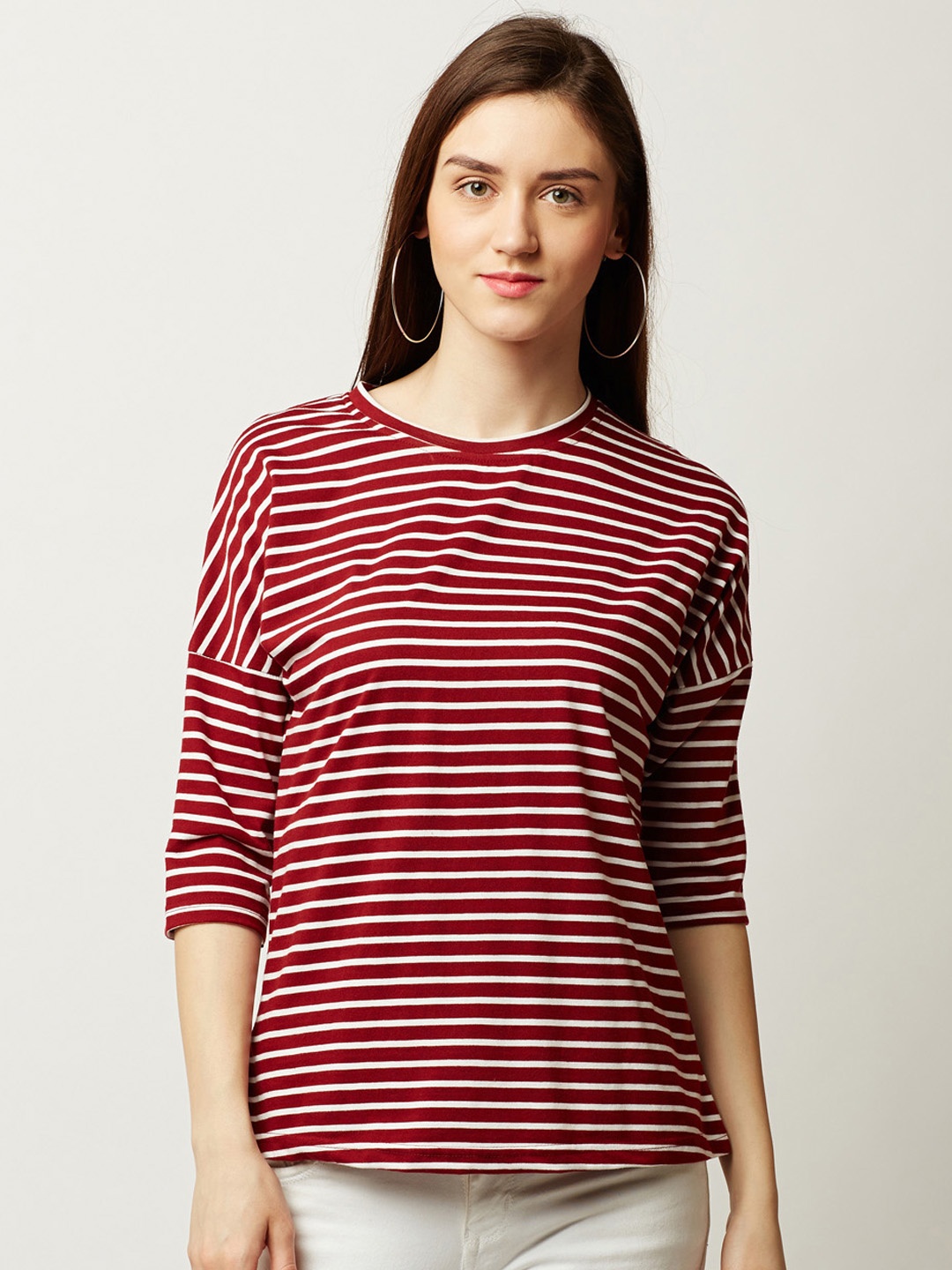 

Miss Chase Women Maroon Striped Pure Cotton Top