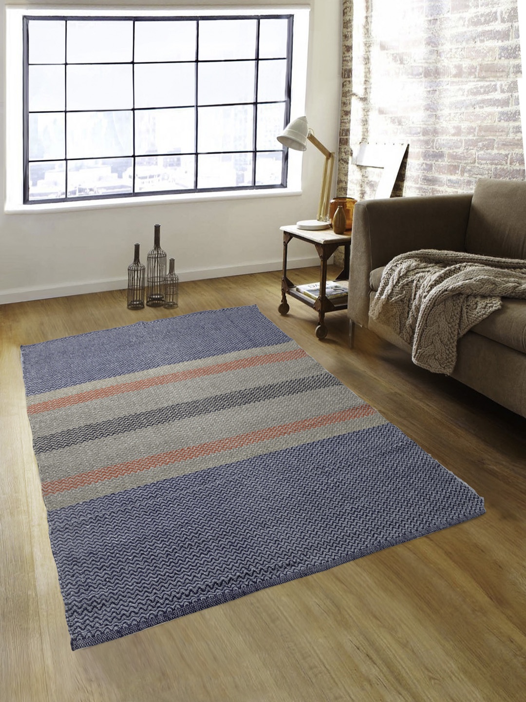 

ROMEE Blue & Grey Patterned Dhurrie