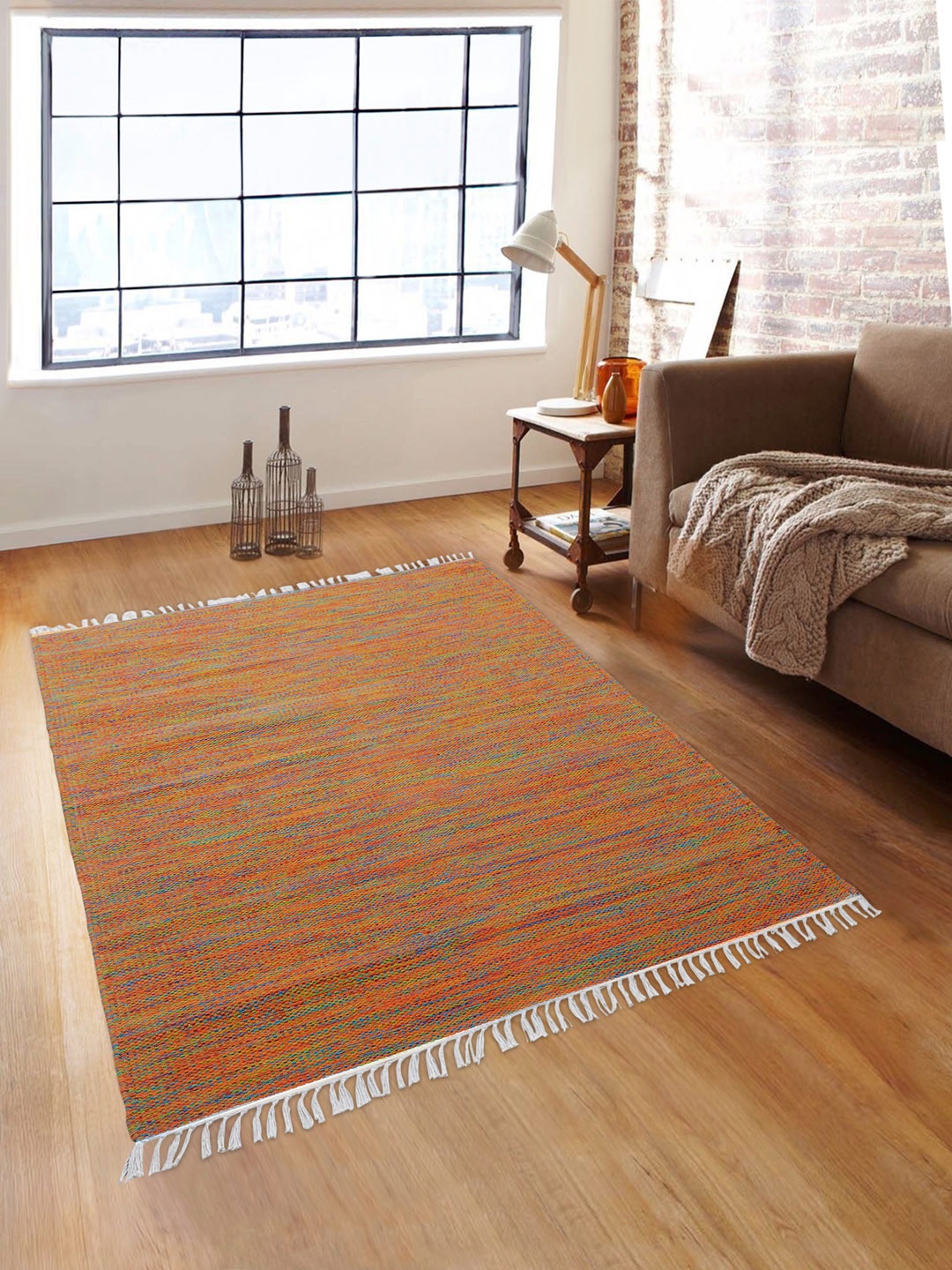 

ROMEE Orange & Blue Printed Dhurrie
