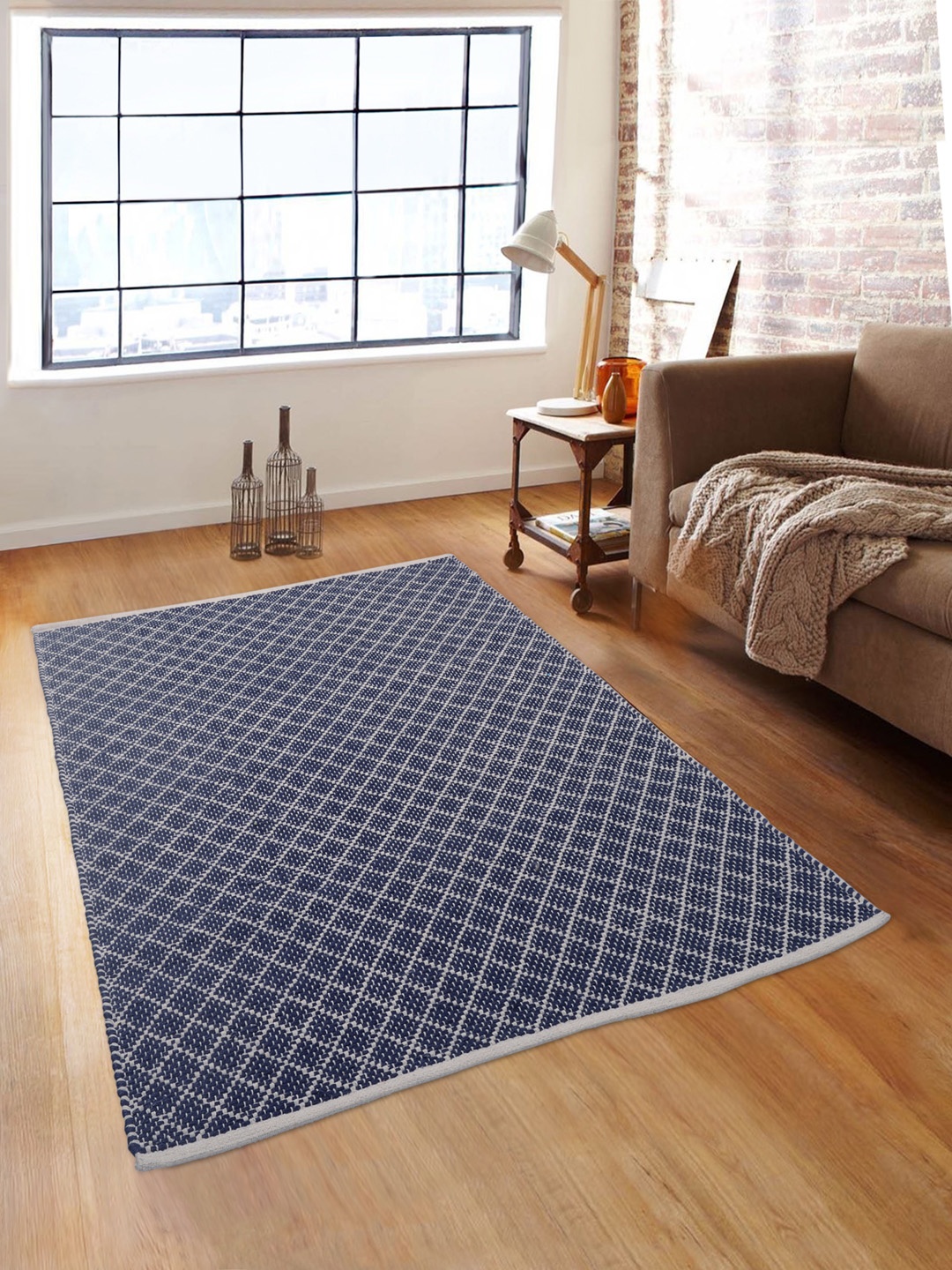

ROMEE Navy Blue Patterned Dhurrie