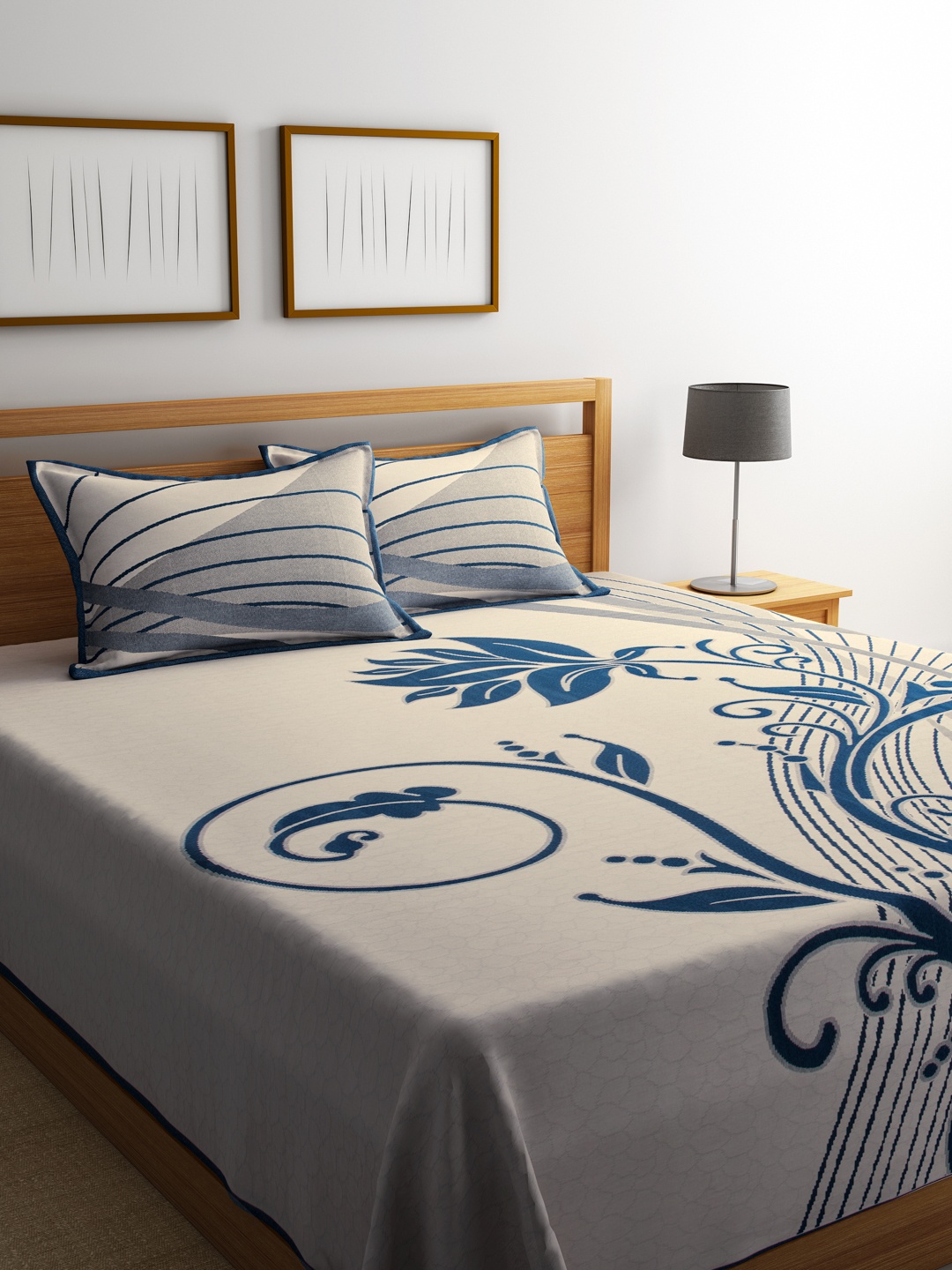 

ROMEE Turquoise Blue Woven Design Polycotton Double Bed Cover with 2 Pillow Covers