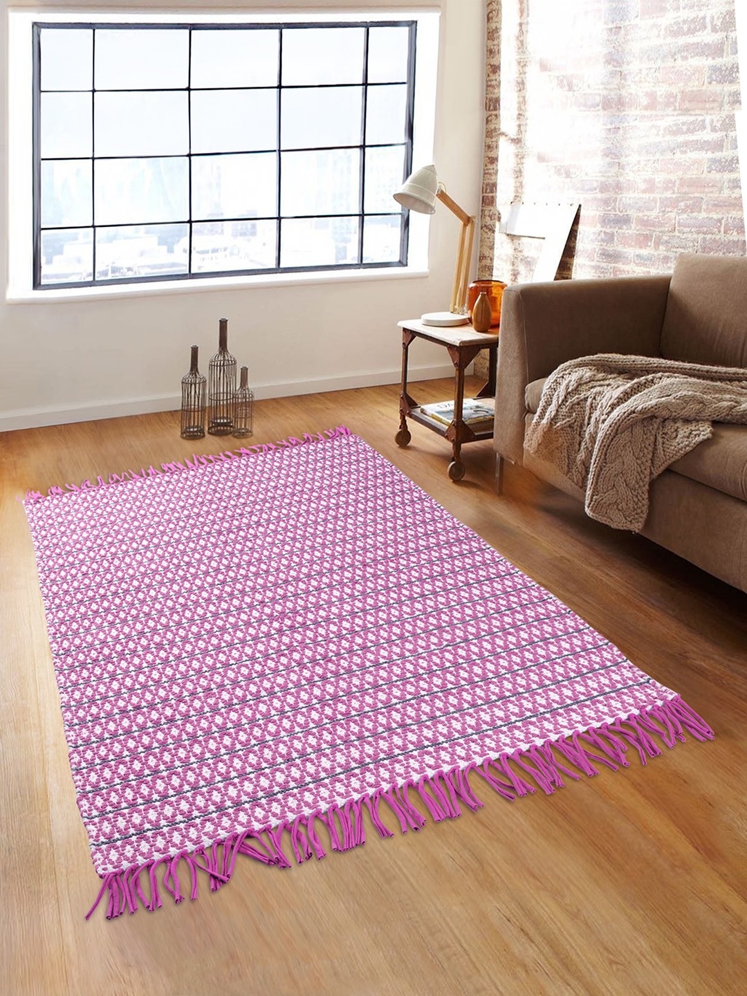 

ROMEE Purple & White Patterned Dhurrie