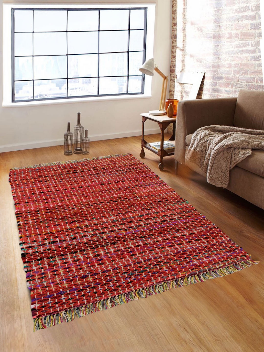 

ROMEE Red Patterned Dhurrie
