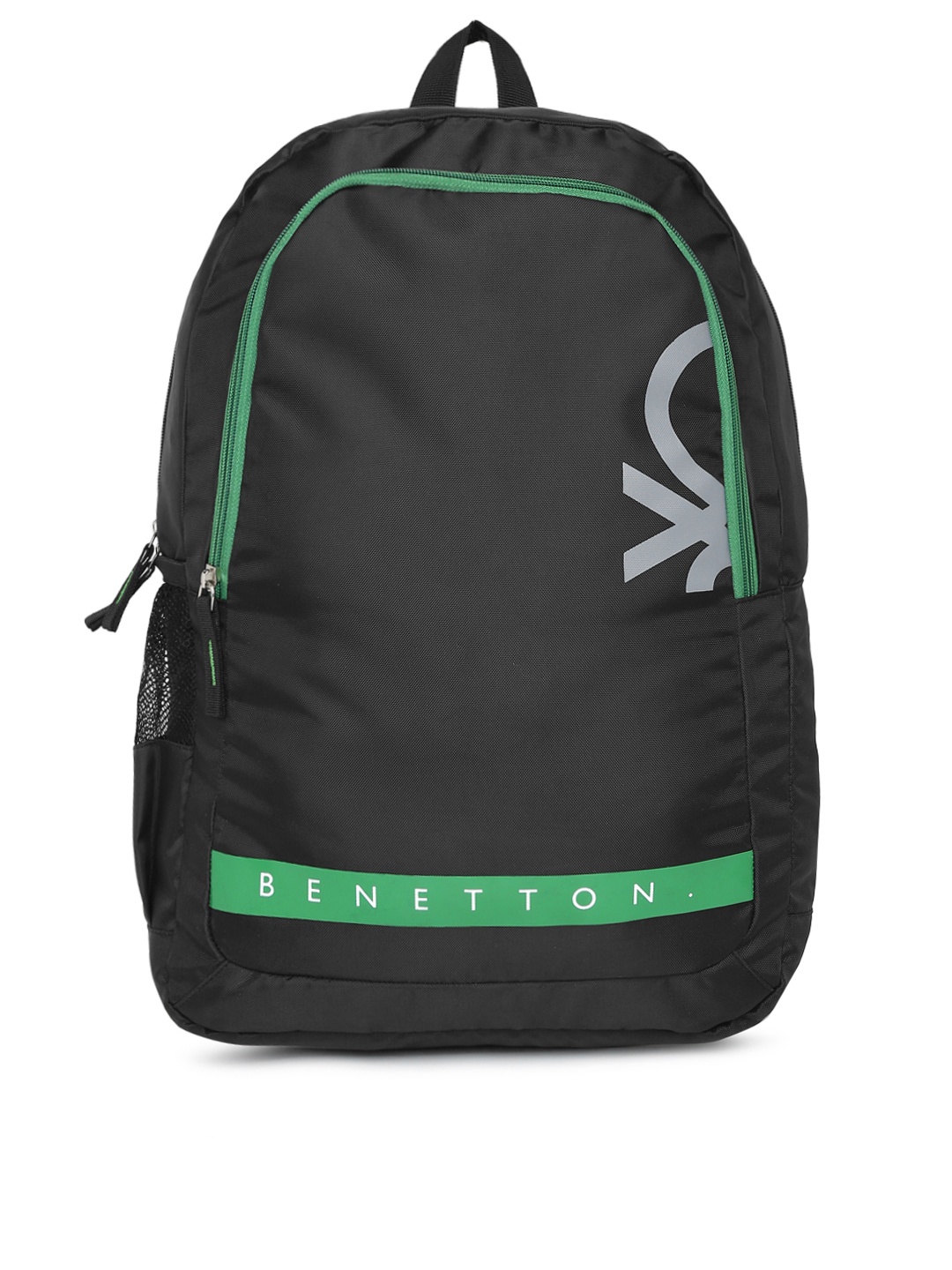 

United Colors of Benetton Unisex Black & Green Brand Logo Backpack