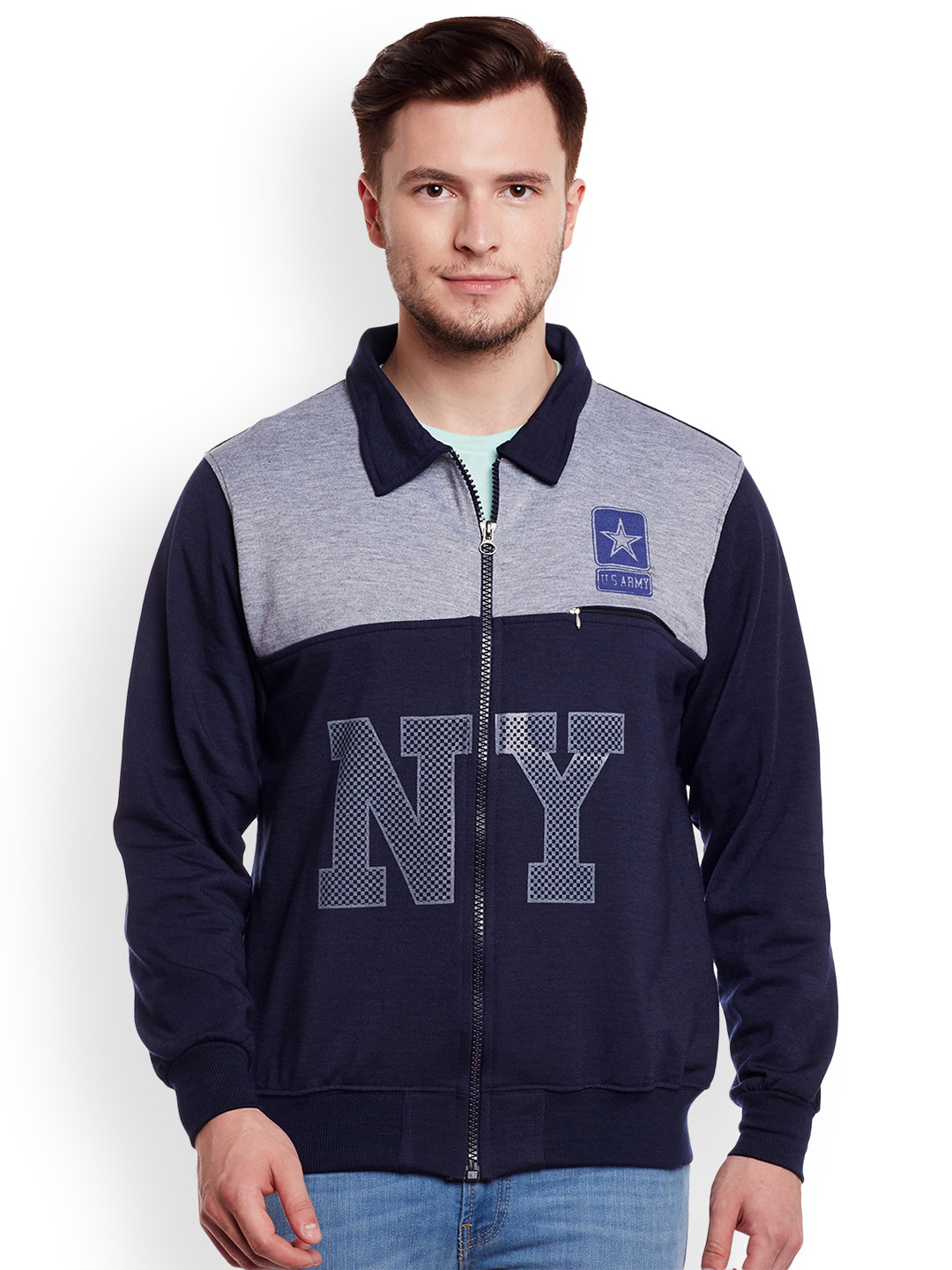 

VIMAL JONNEY Men Navy Blue Colourblocked Sweatshirt