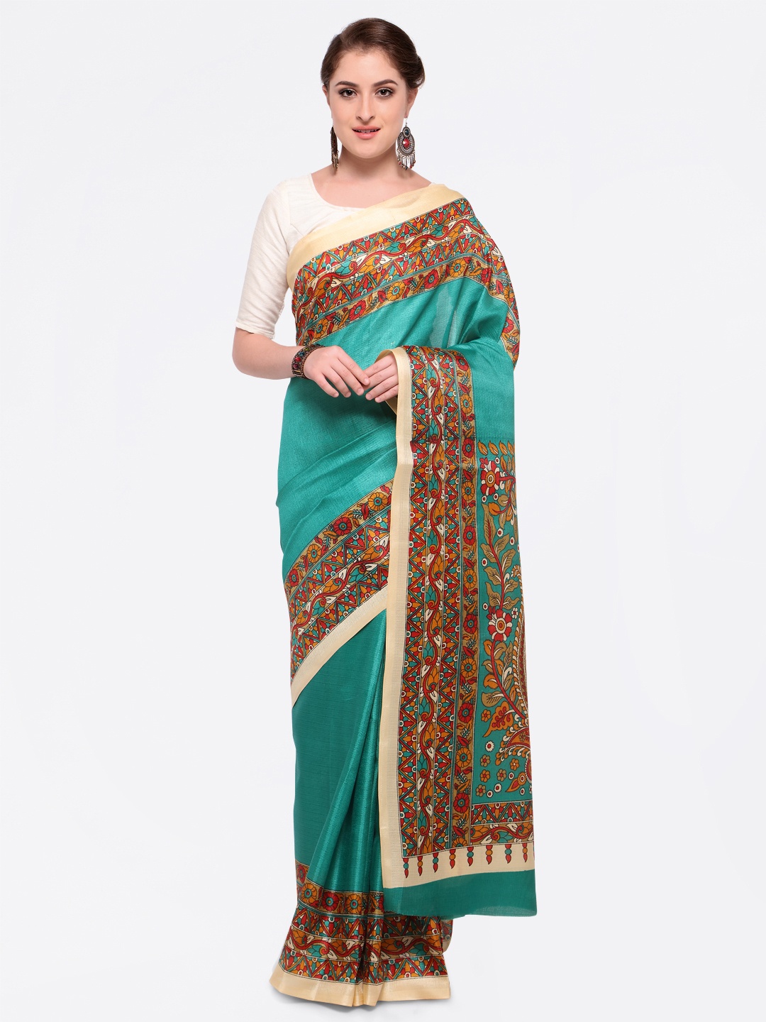 

Saree mall Sea Green Silk Blend Printed Khadi Saree