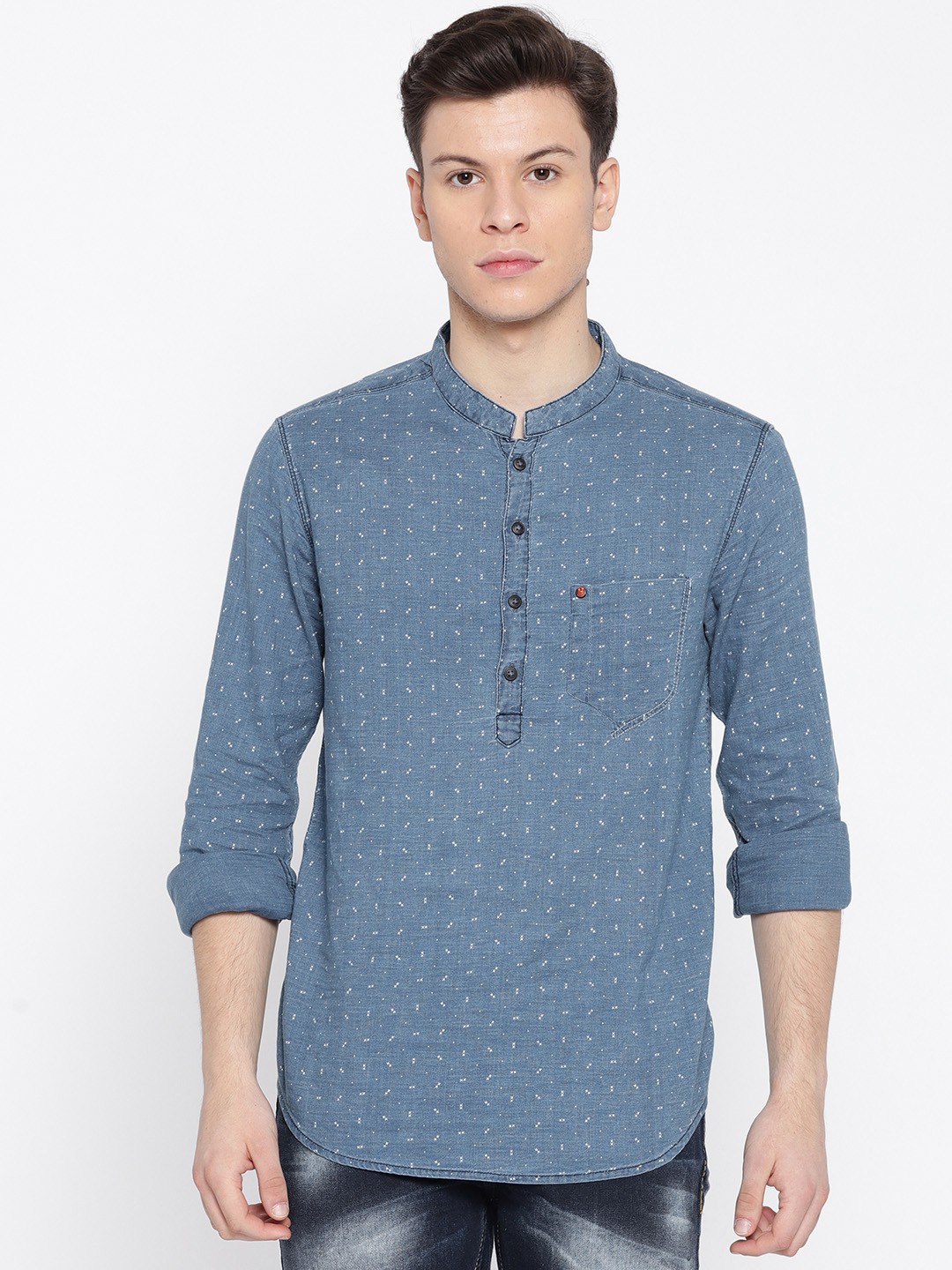 

SPYKAR Men Blue & White Regular Fit Printed Casual Shirt