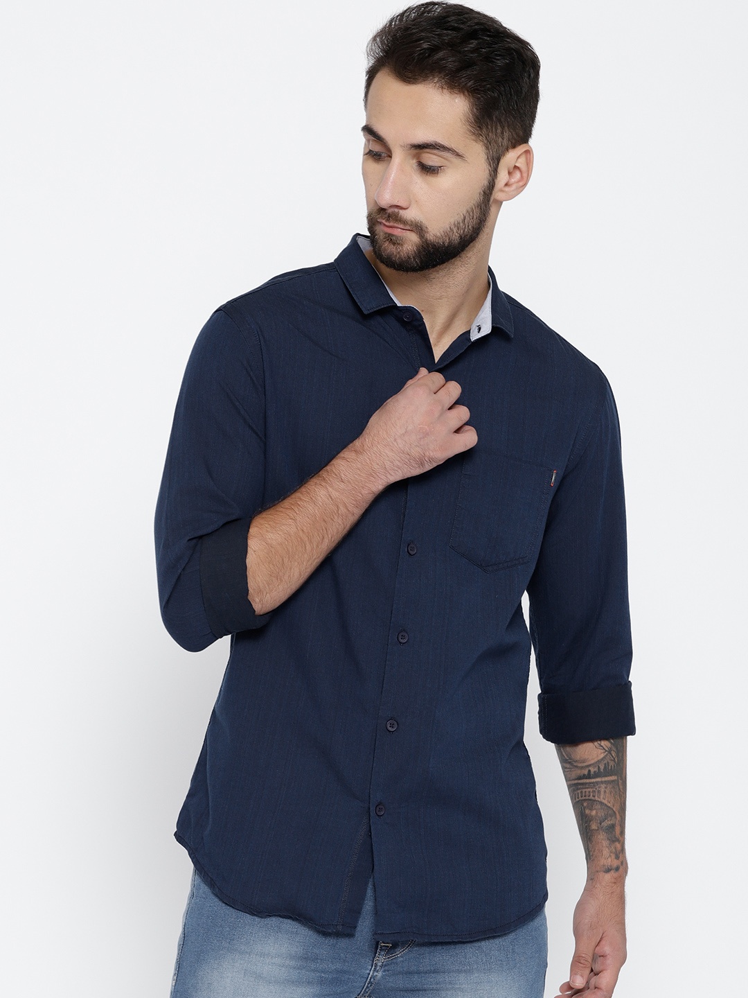 

SPYKAR Men Navy Blue Regular Fit Solid Casual Shirt