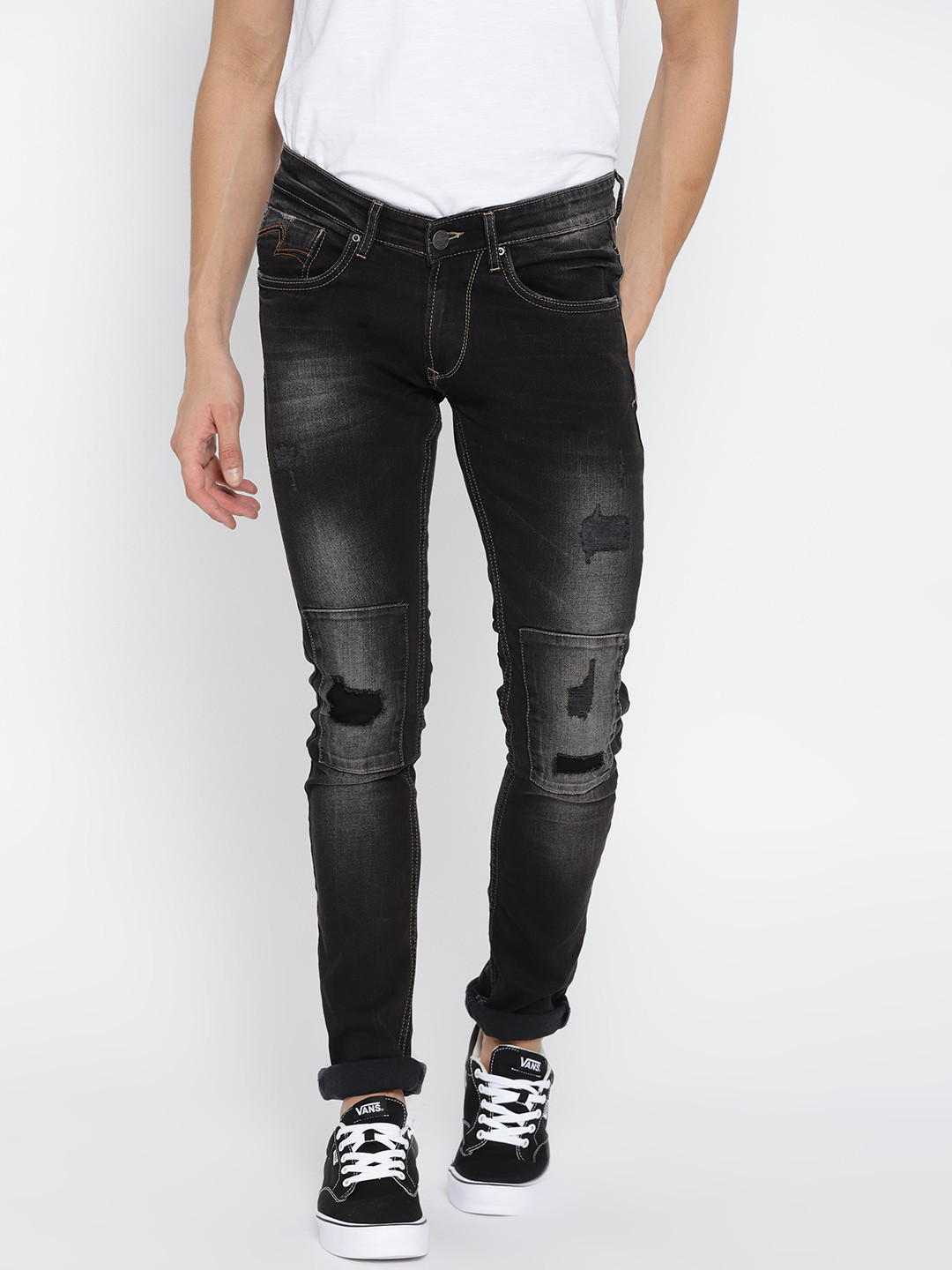 

SPYKAR Men Black Skinny Fit Low-Rise Mildly Distressed Stretchable Jeans