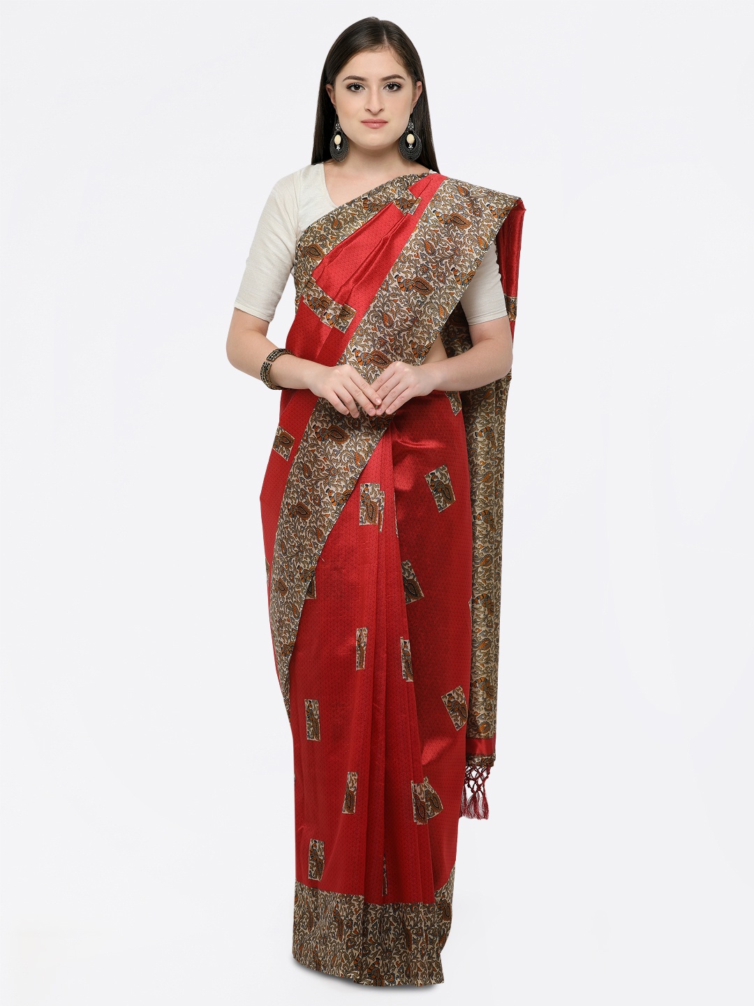 

Saree mall Women Red Art Silk Printed Khadi Saree