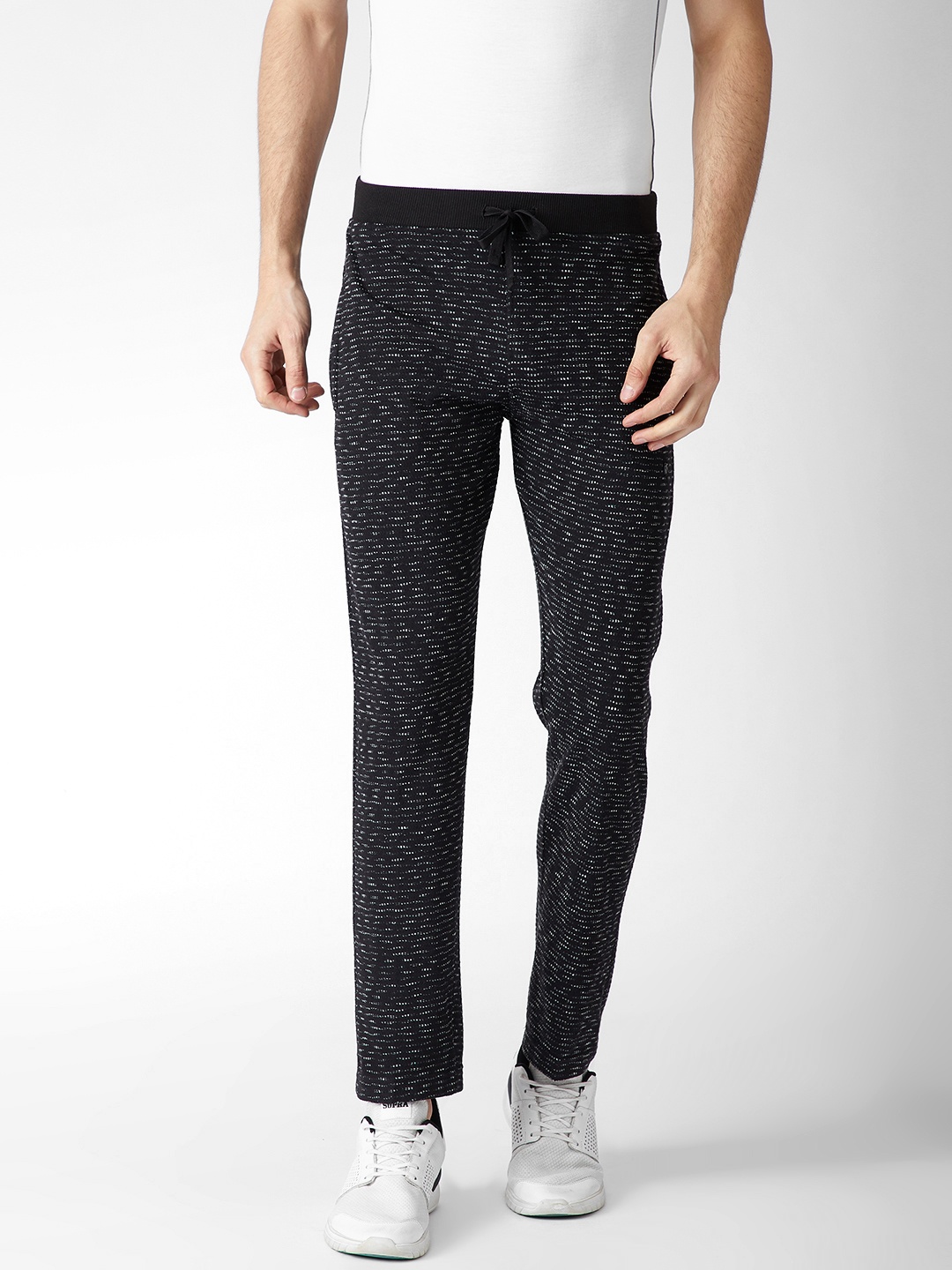 

Okane Men Black & White Self-Design Track Pants