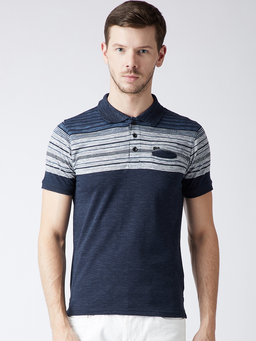 

Okane Men Navy Blue Solid Polo Collar T-shirt