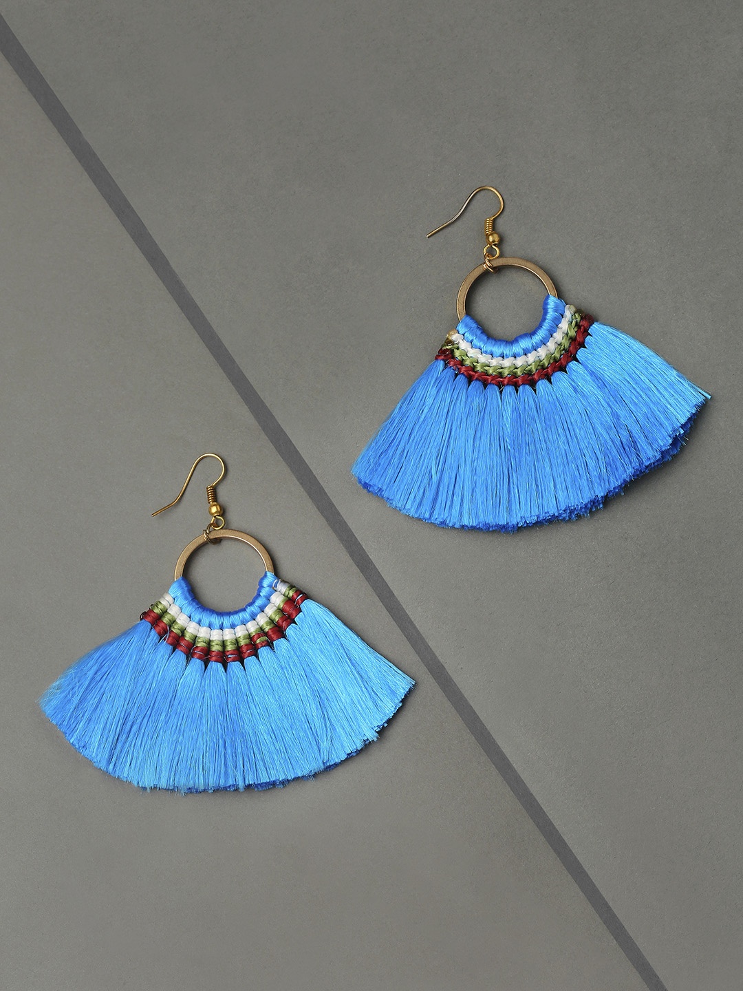 

OOMPH Gold-Toned & Blue Crescent Shaped Drop Earrings