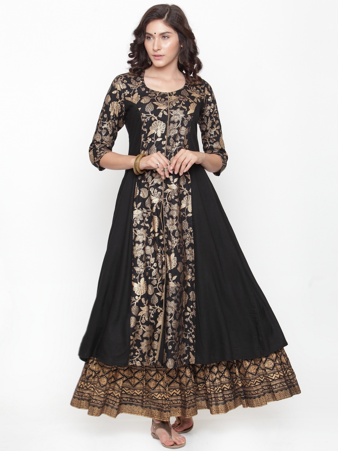 

Varanga Women Black & Golden Printed Anarkali Kurta