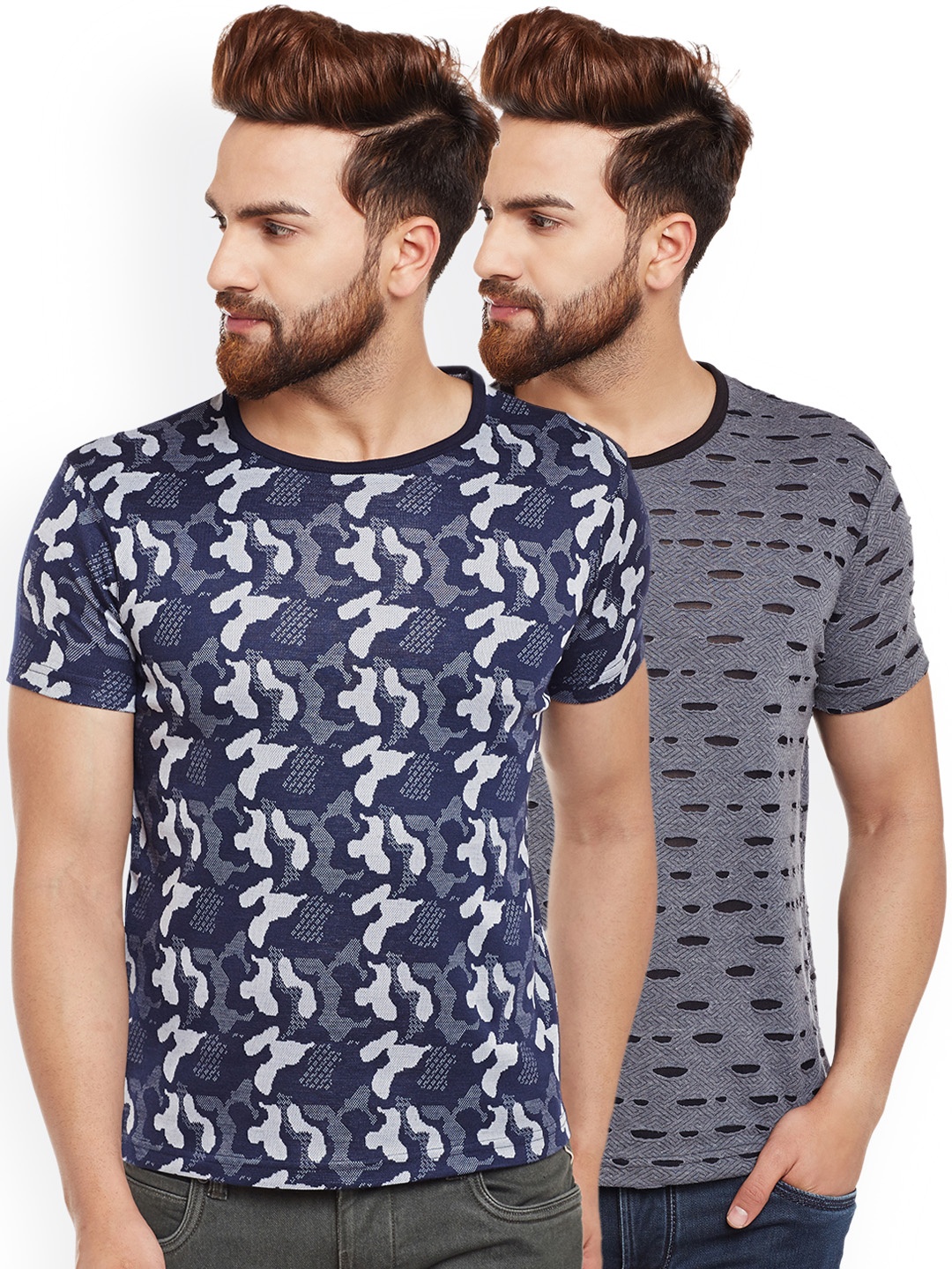 

VIMAL JONNEY Men Pack of 2 Slim Fit T-shirts, Navy blue