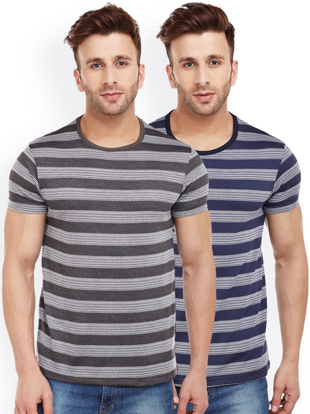 

VIMAL JONNEY Men Pack of 2 Slim Fit T-shirts, Grey