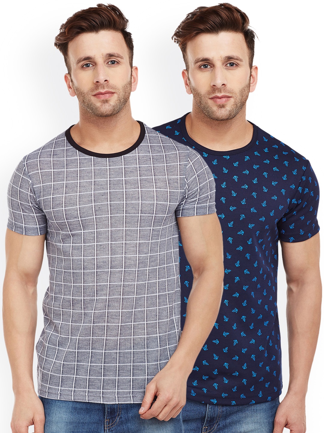 

VIMAL JONNEY Men Pack of 2 Slim Fit T-shirts, Navy blue