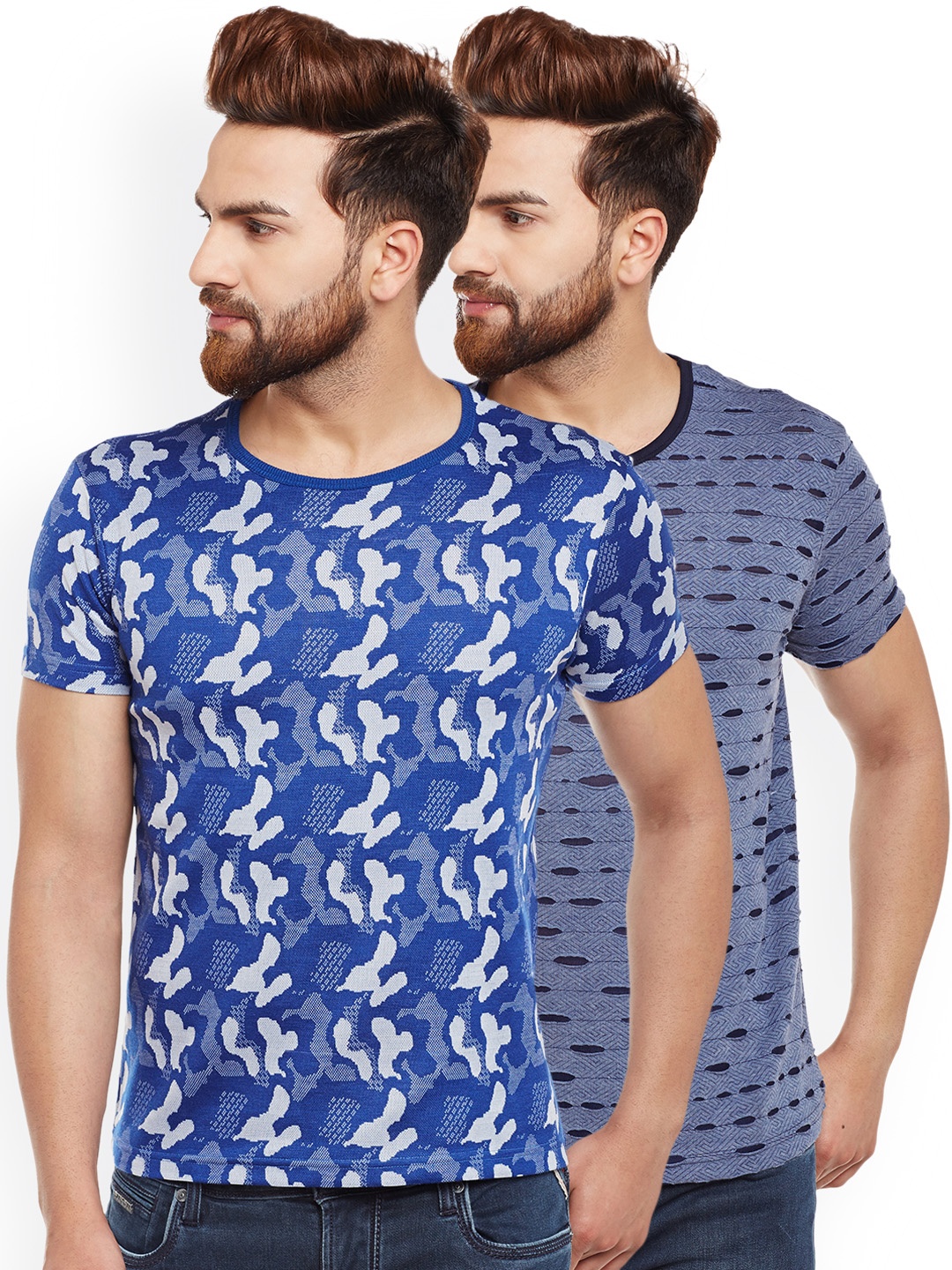 

VIMAL JONNEY Men Pack of 2 Slim Fit T-shirts, Blue