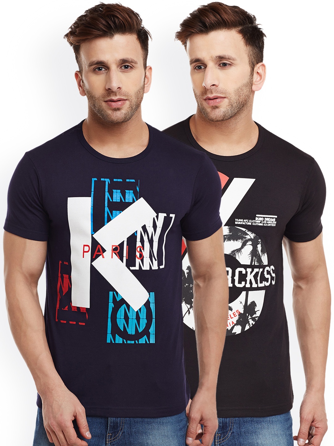 

VIMAL JONNEY Men Pack of 2 Slim Fit T-shirts, Navy blue