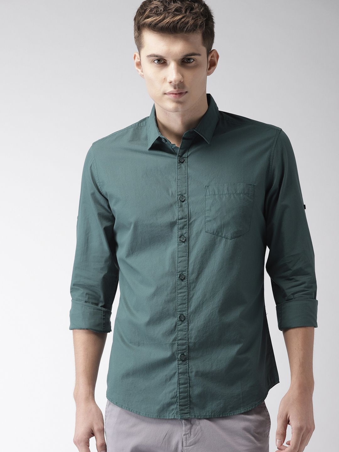 

HIGHLANDER Men Teal Slim Fit Solid Casual Shirt