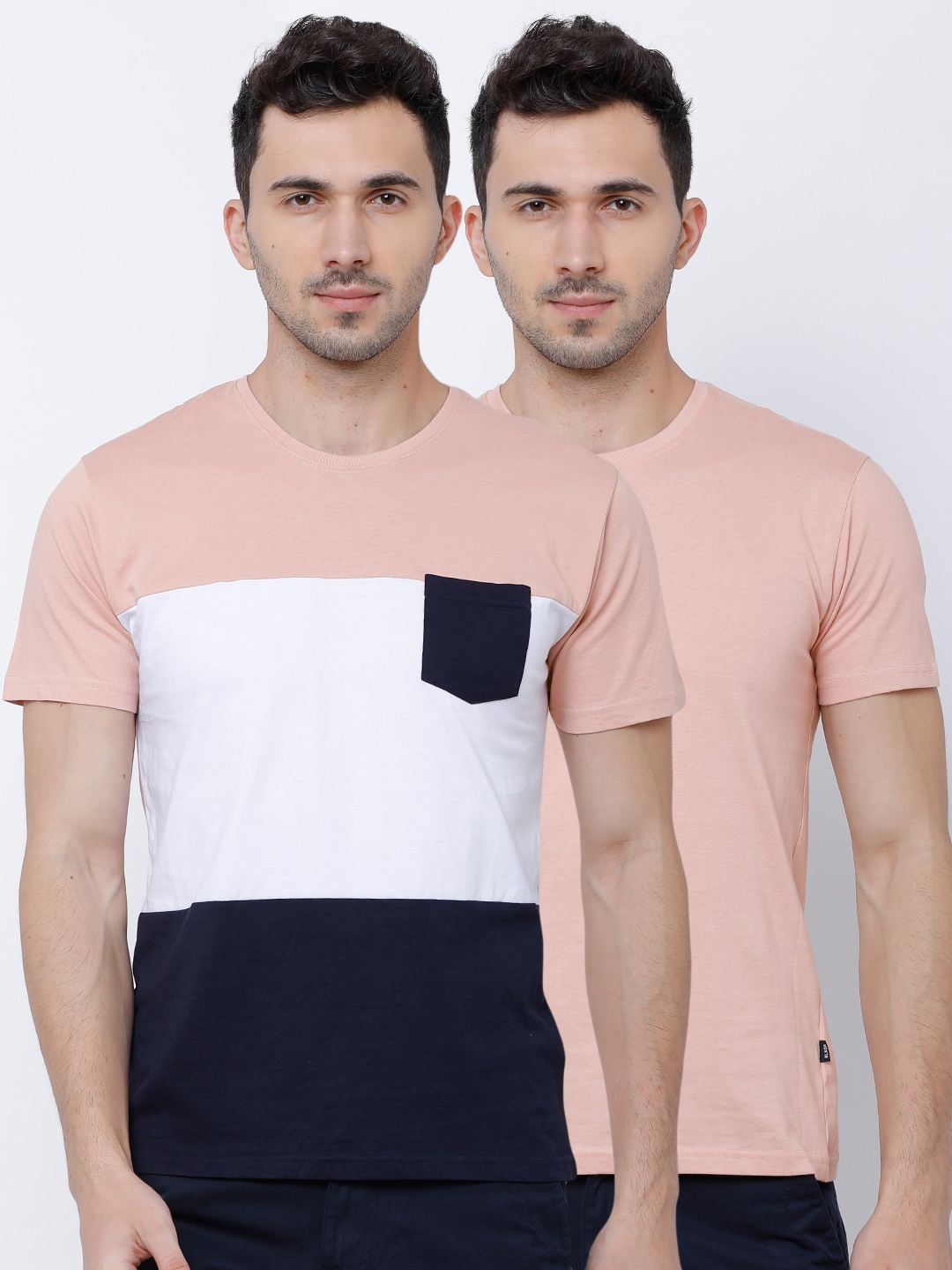 

HIGHLANDER Men Pack of 2 Peach-Coloured Solid Round Neck T-shirt