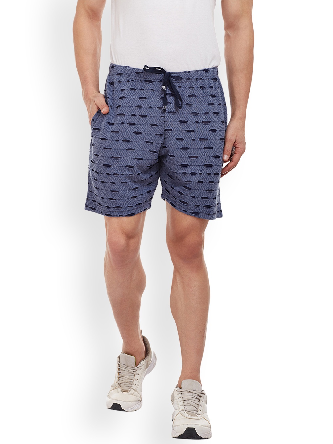 

VIMAL JONNEY Men Navy Blue Self Design Regular Fit Regular Shorts