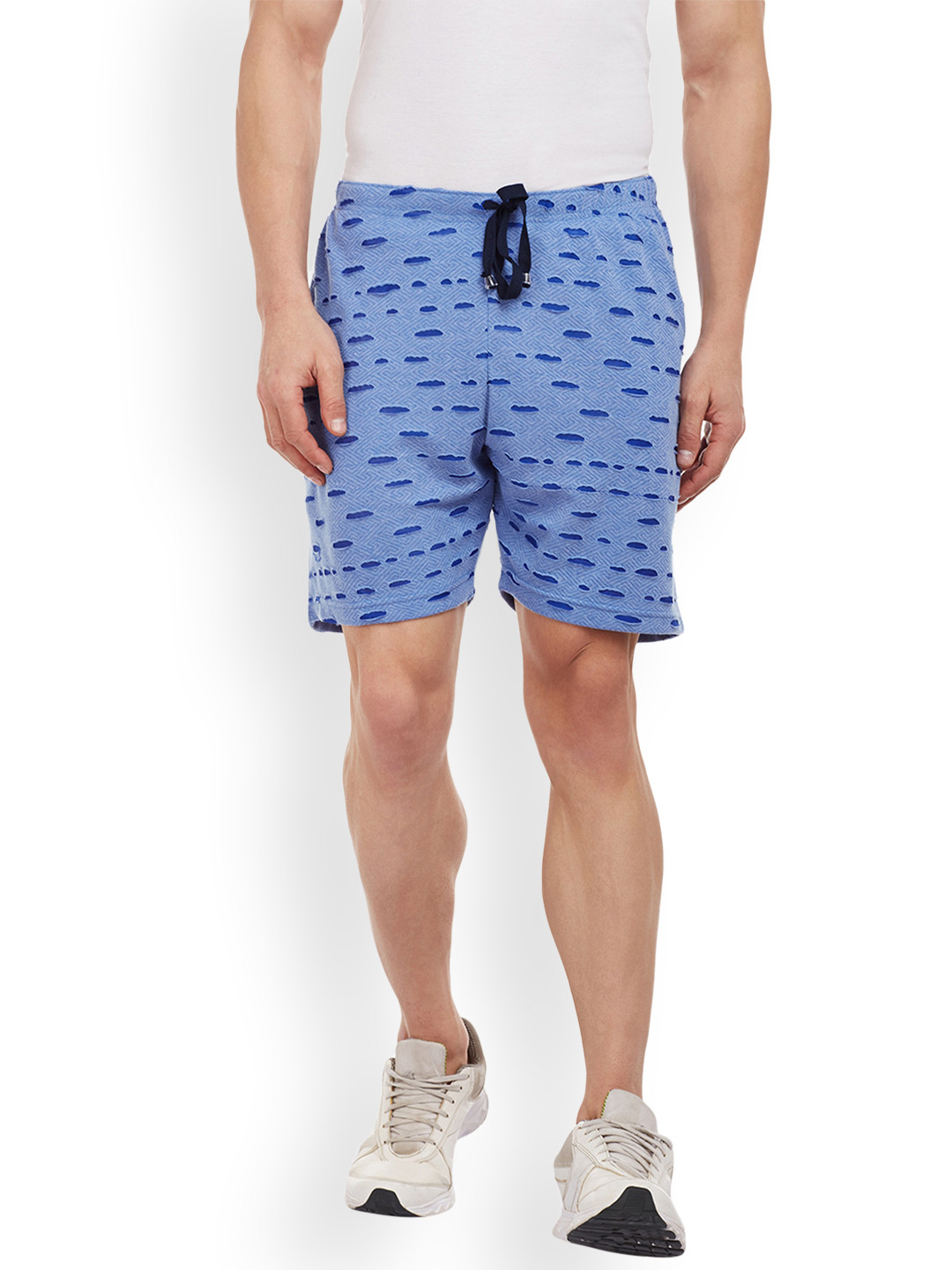 

VIMAL JONNEY Men Navy Blue Self Design Regular Fit Regular Shorts