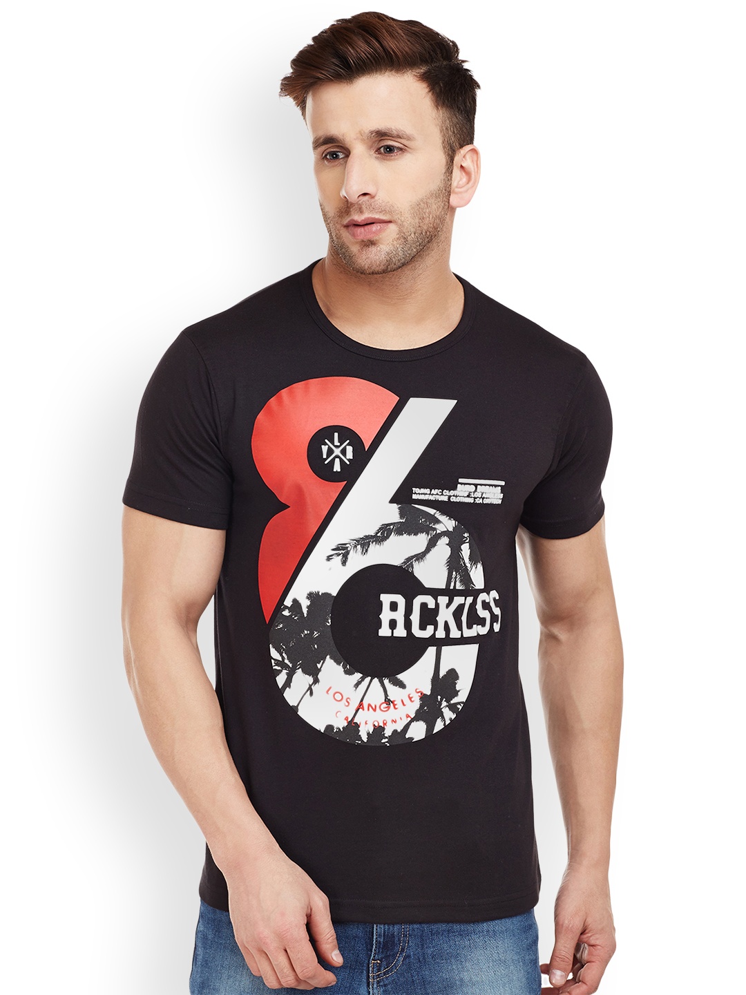

VIMAL JONNEY Men Black Printed Round Neck T-shirt