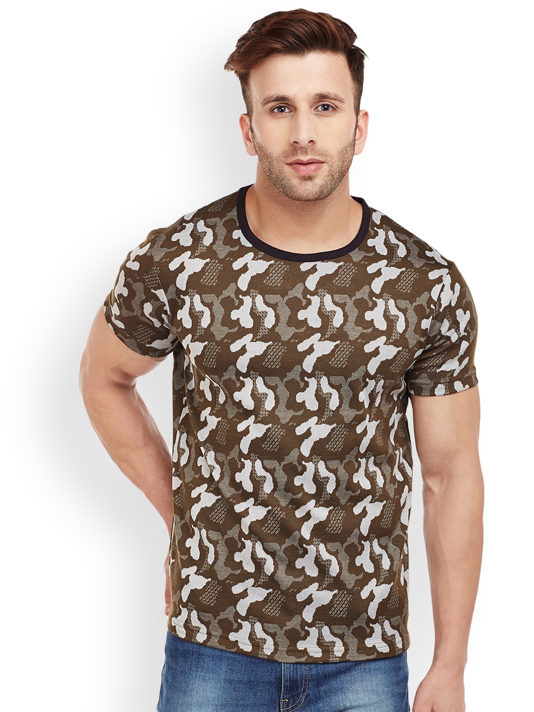

MACK JONNEY Men Olive Green Printed Round Neck T-shirt