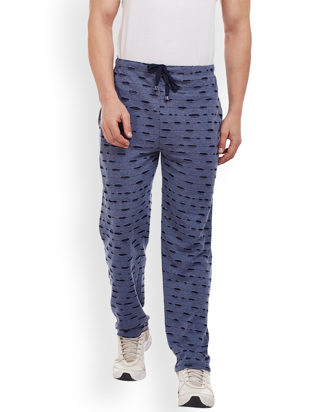 

VIMAL JONNEY Men Navy Blue Self-Design Ripped Slim Fit Track Pants