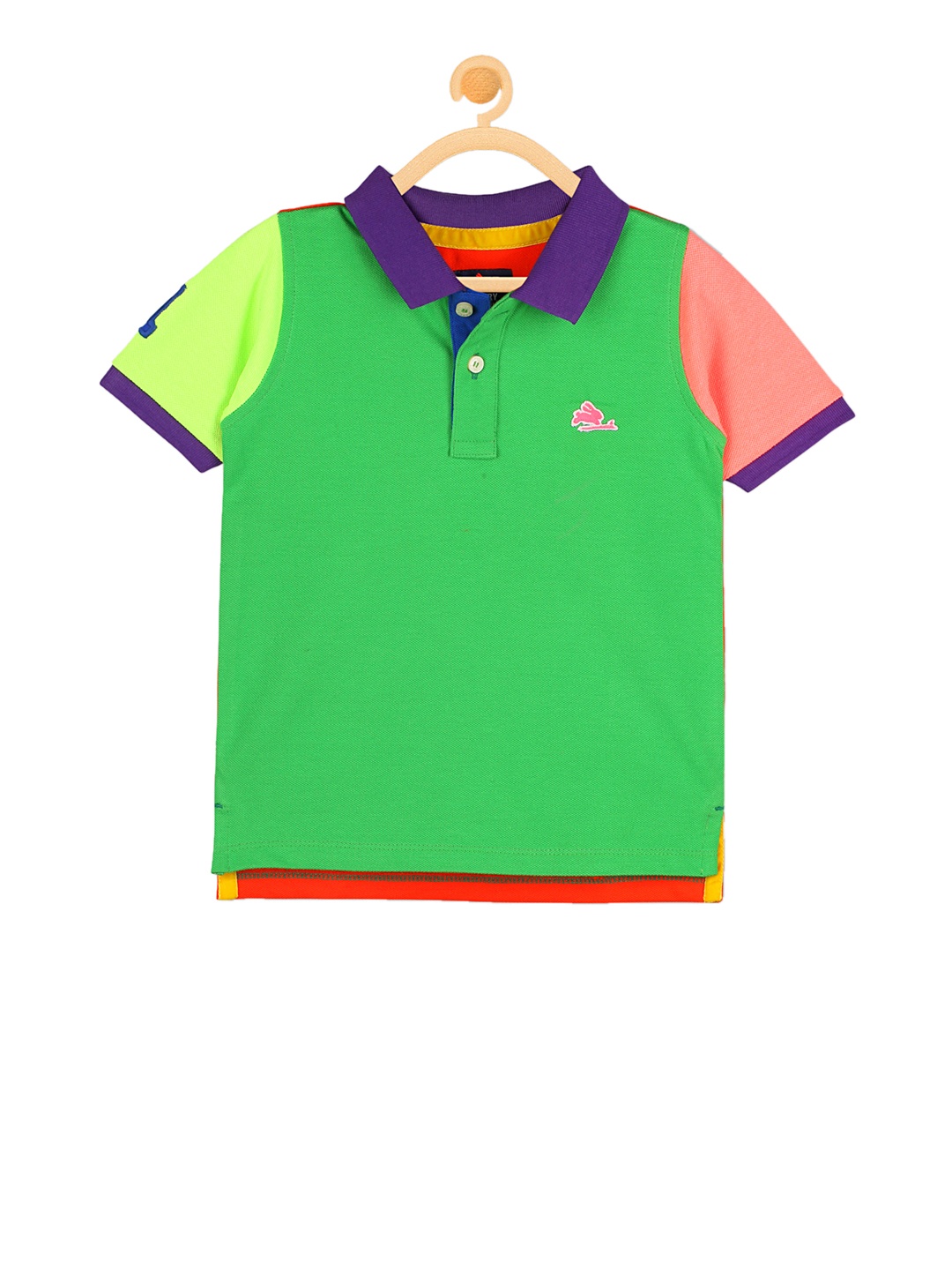 

Cherry Crumble Boys Green Solid Polo Collar T-shirt