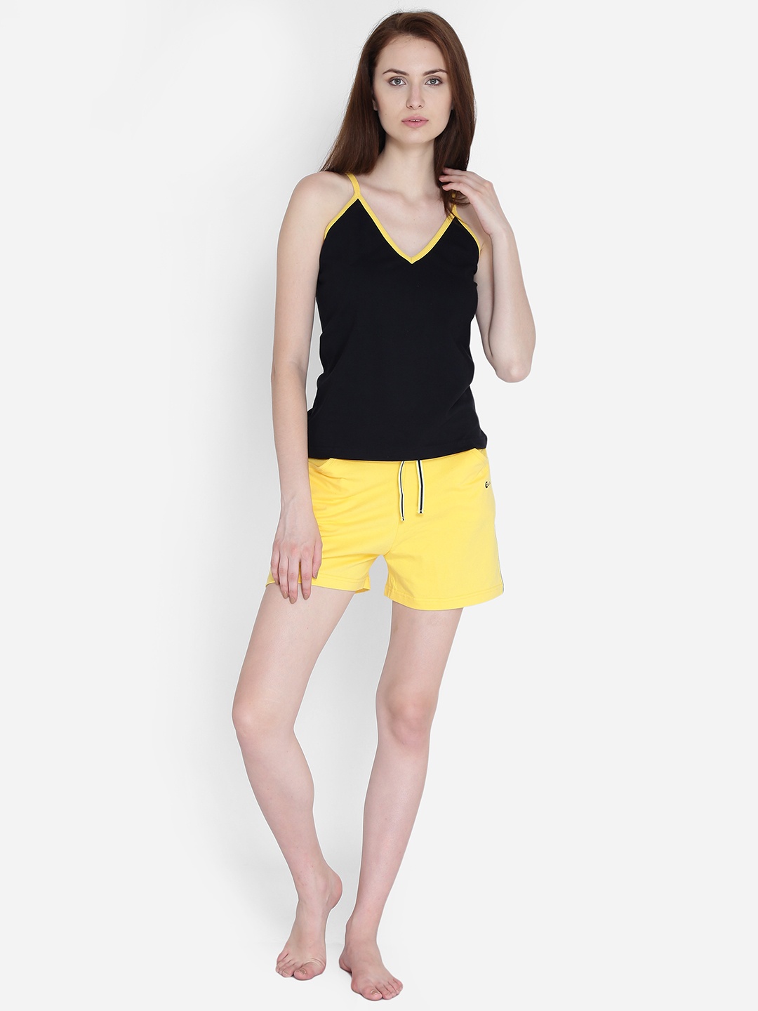 

Claura Yellow & Black Solid Lounge Set cot-85