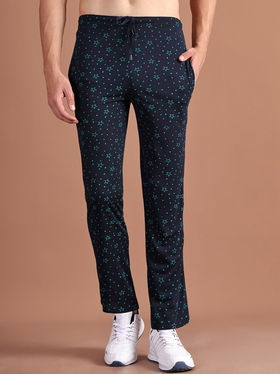

VIMAL JONNEY Navy Blue & Green Printed Lounge Pants