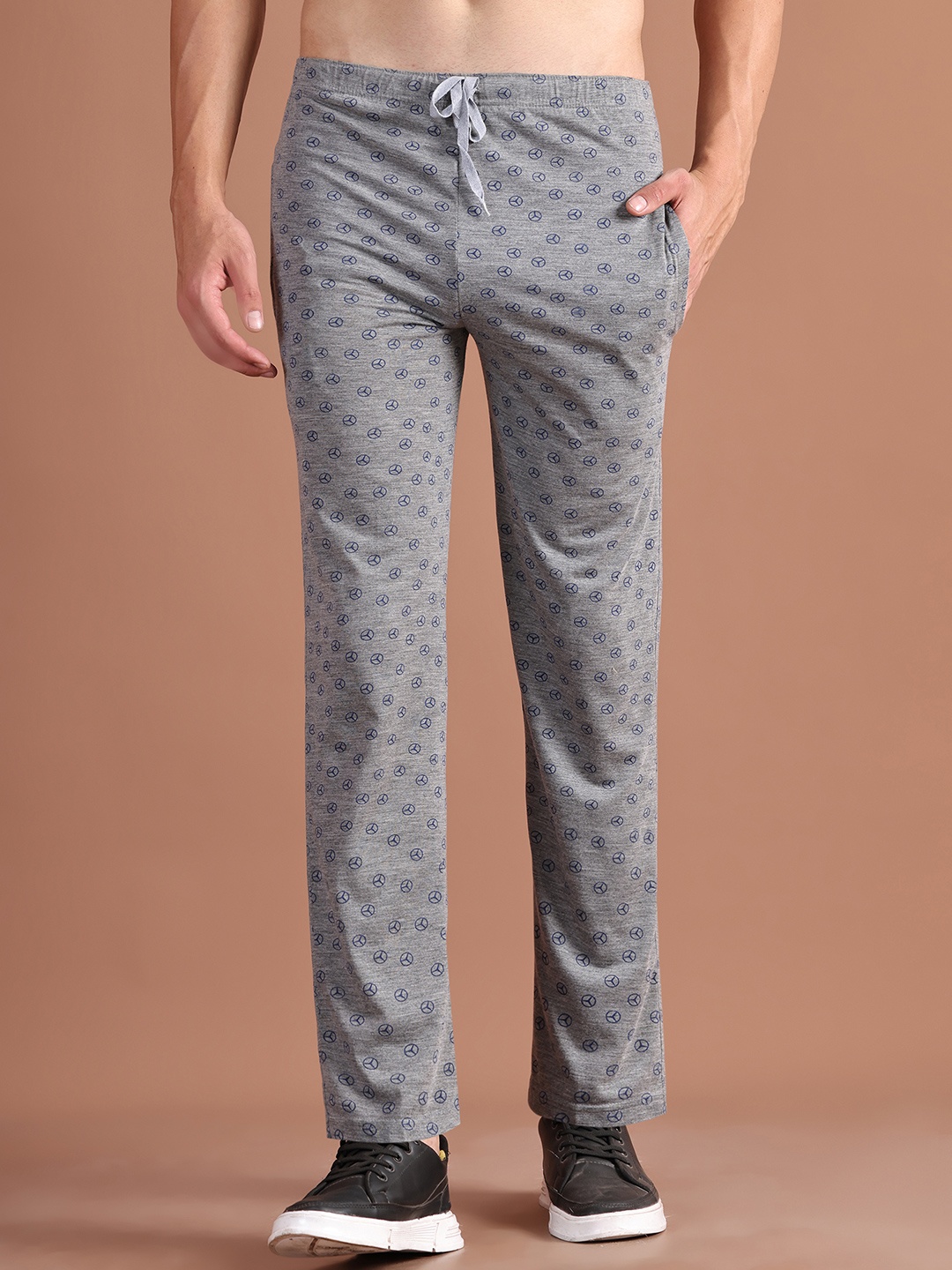 

VIMAL JONNEY Men Grey Melange & Navy Blue Printed Lounge Pant