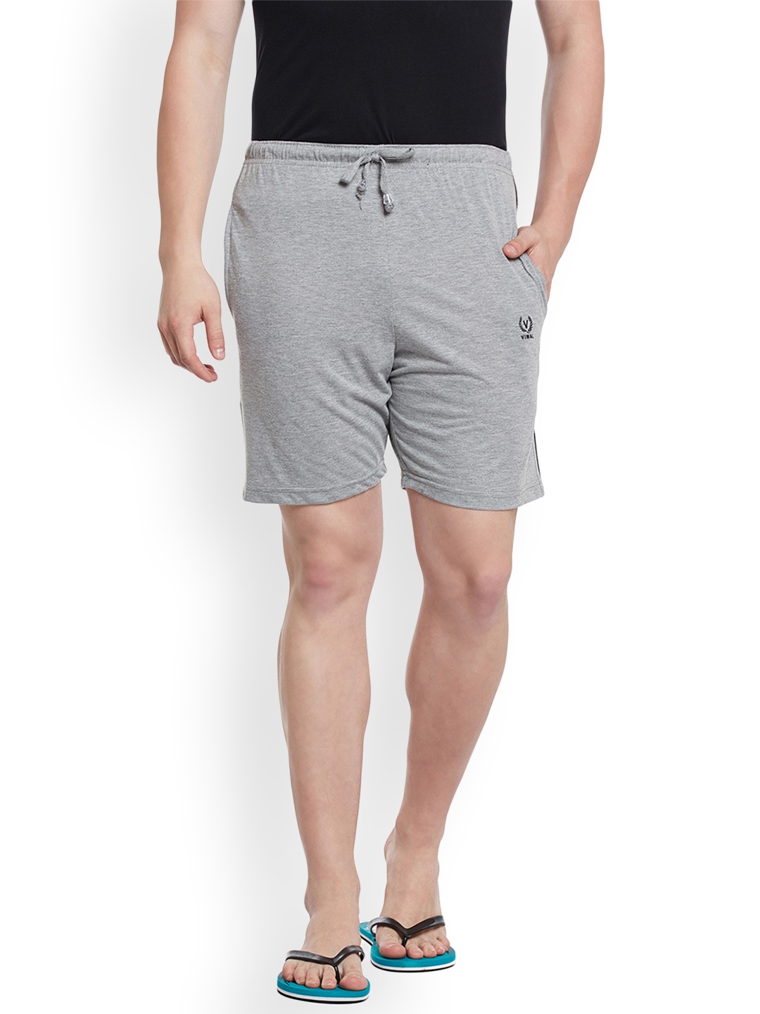 

VIMAL JONNEY Men Grey Melange Solid Lounge Shorts