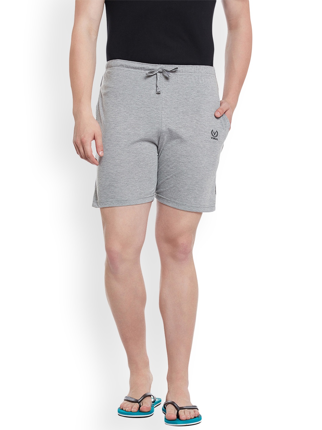 

VIMAL JONNEY Men Grey Melange Solid Lounge Shorts NN1-MELANNGE01
