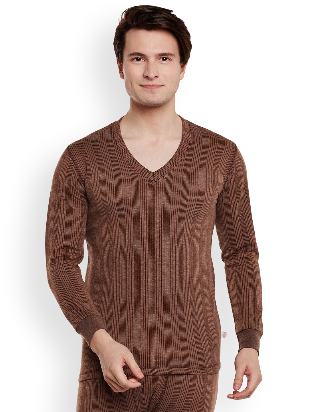 

VIMAL JONNEY Men Rust & Black Striped Thermal Top