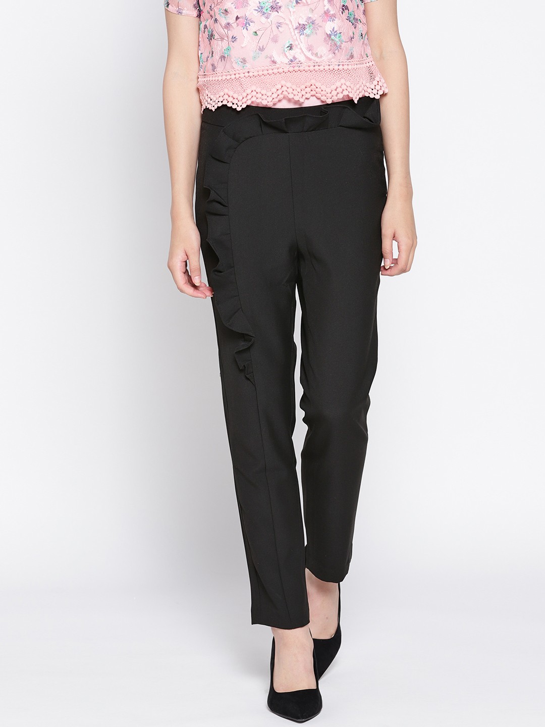 

Madame Women Black Regular Fit Solid Regular Trousers