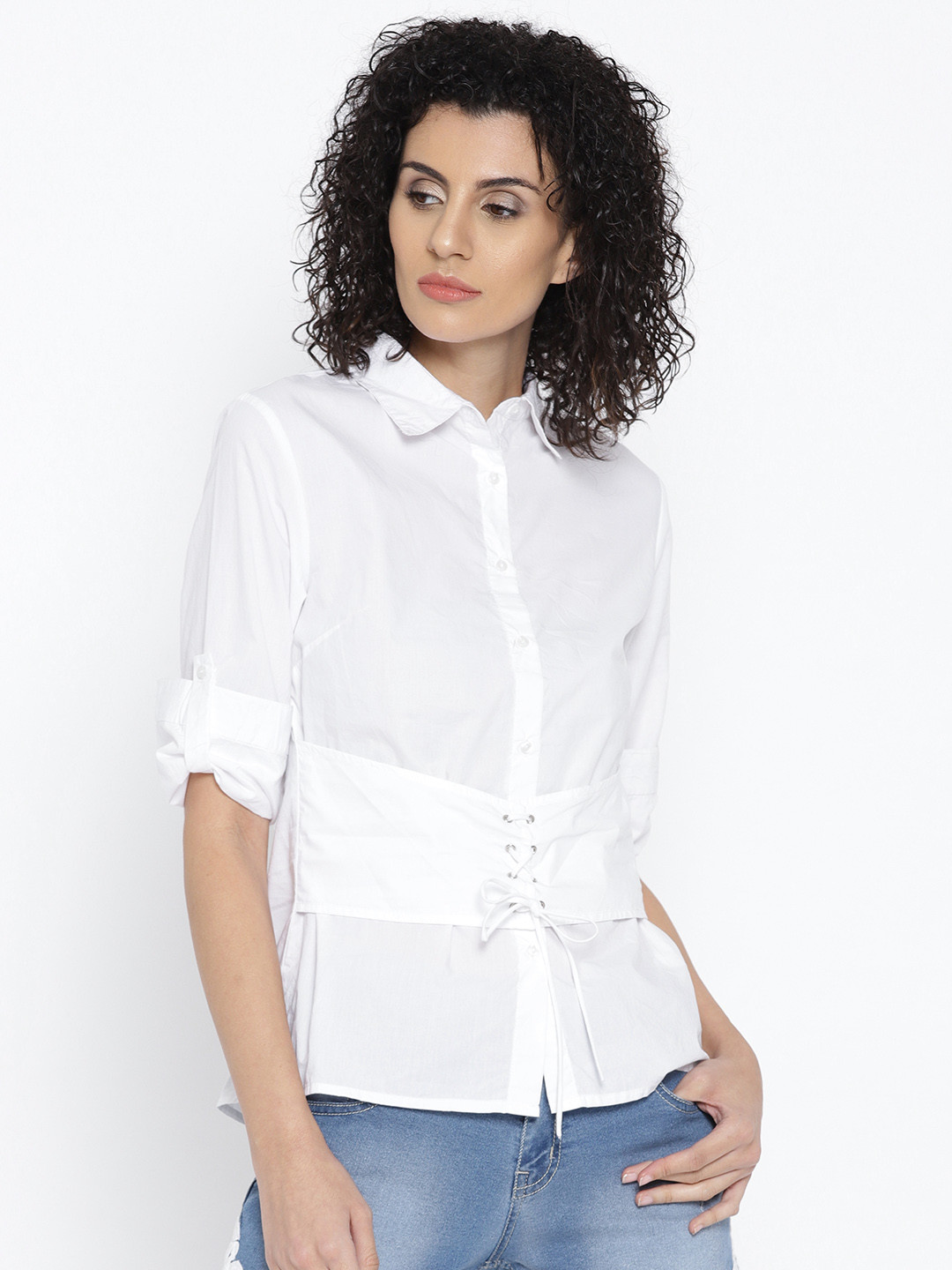 

Madame Women White Regular Fit Solid Casual Shirt